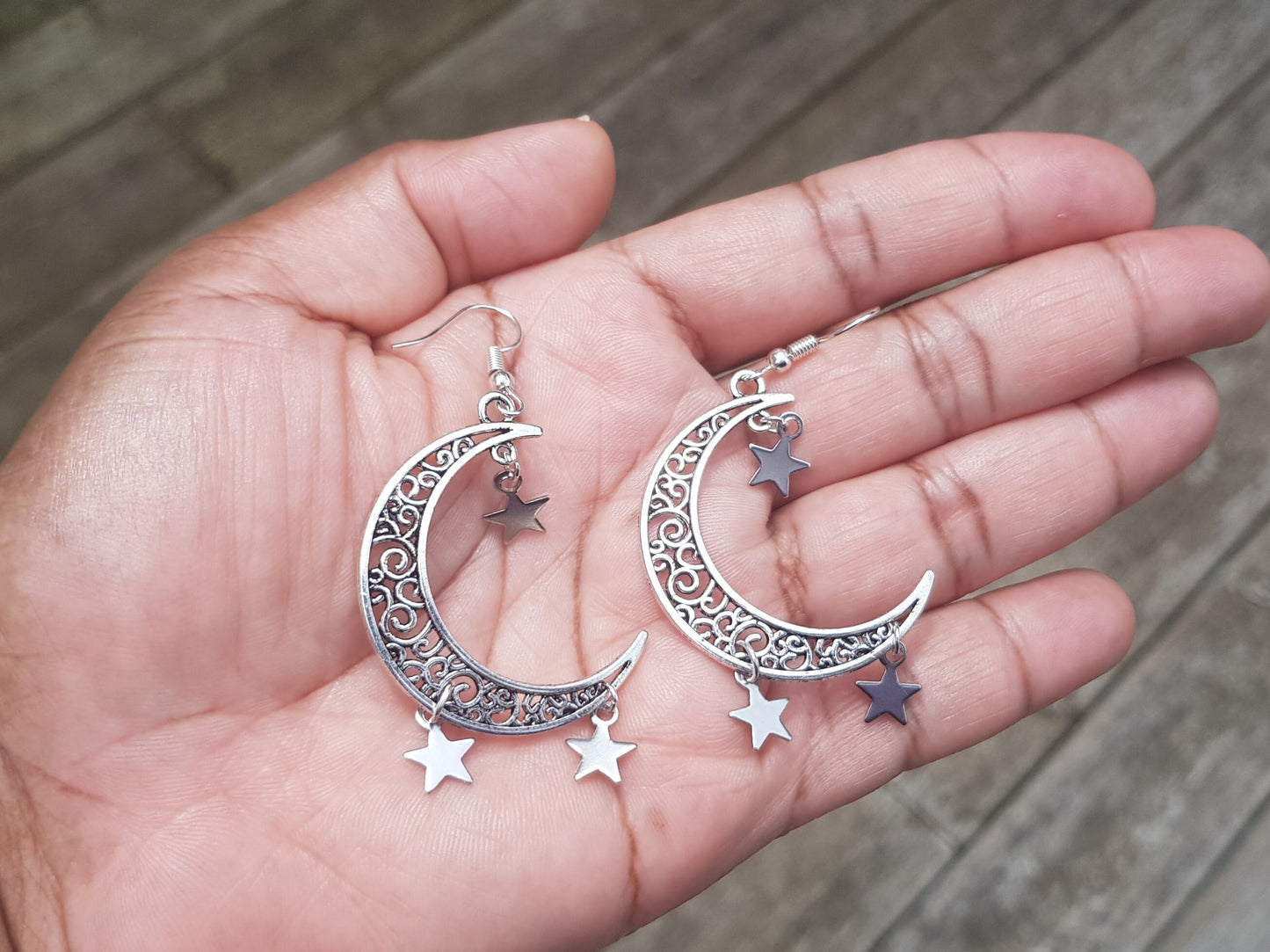 Handmade Filigree Crescent Moon and Star Earrings - Astronomy Gift - Hypoallergenic Easter Gift