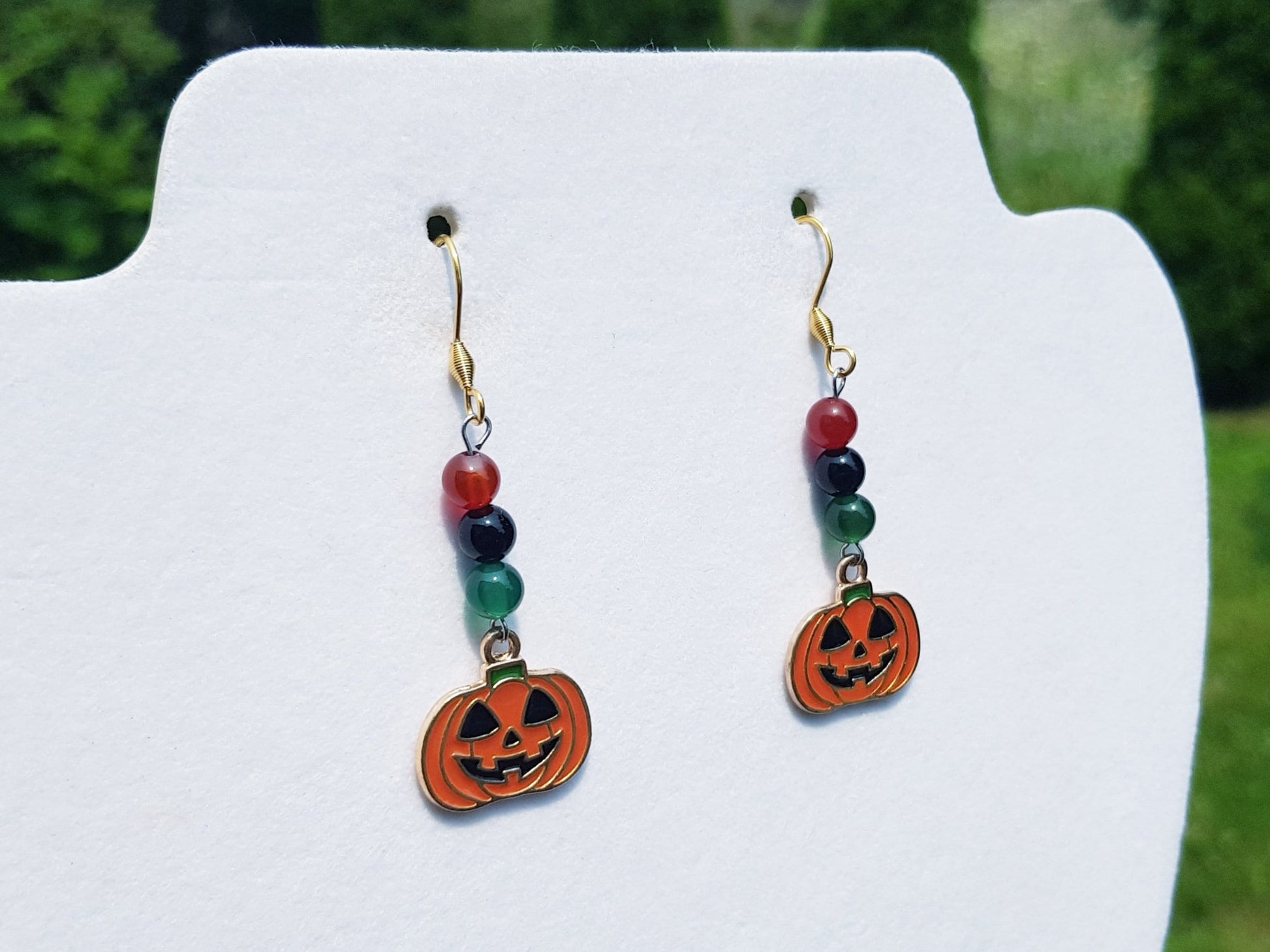 Jack-o'-Lantern Earrings, Gemstone Christmas Gift, Hypoallergenic Titanium Pumpkin Earrings, Holiday Gifts, Halloween Gift Cyber Monday SALE