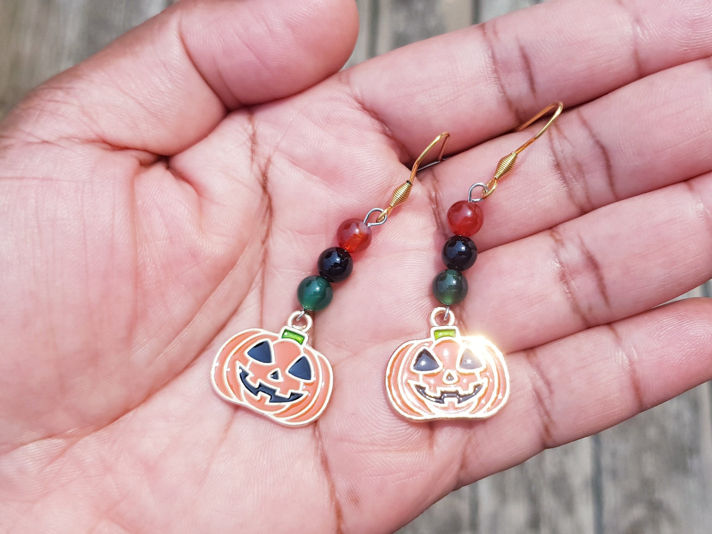 Jack-o'-Lantern Earrings, Gemstone Christmas Gift, Hypoallergenic Titanium Pumpkin Earrings, Holiday Gifts, Halloween Gift Cyber Monday SALE