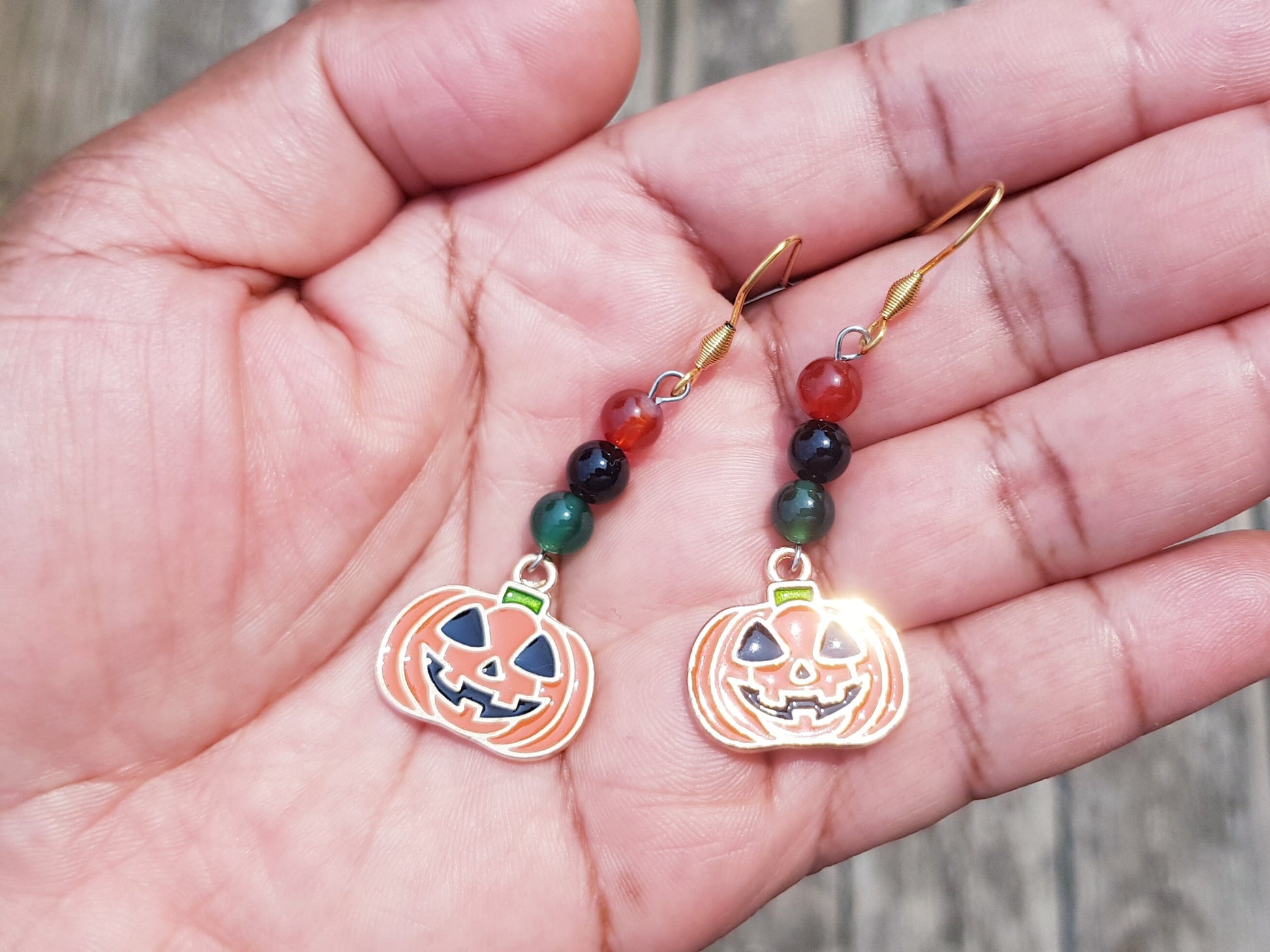 Jack-o'-Lantern Earrings, Gemstone Christmas Gift, Hypoallergenic Titanium Pumpkin Earrings, Holiday Gifts, Halloween Gift Cyber Monday SALE