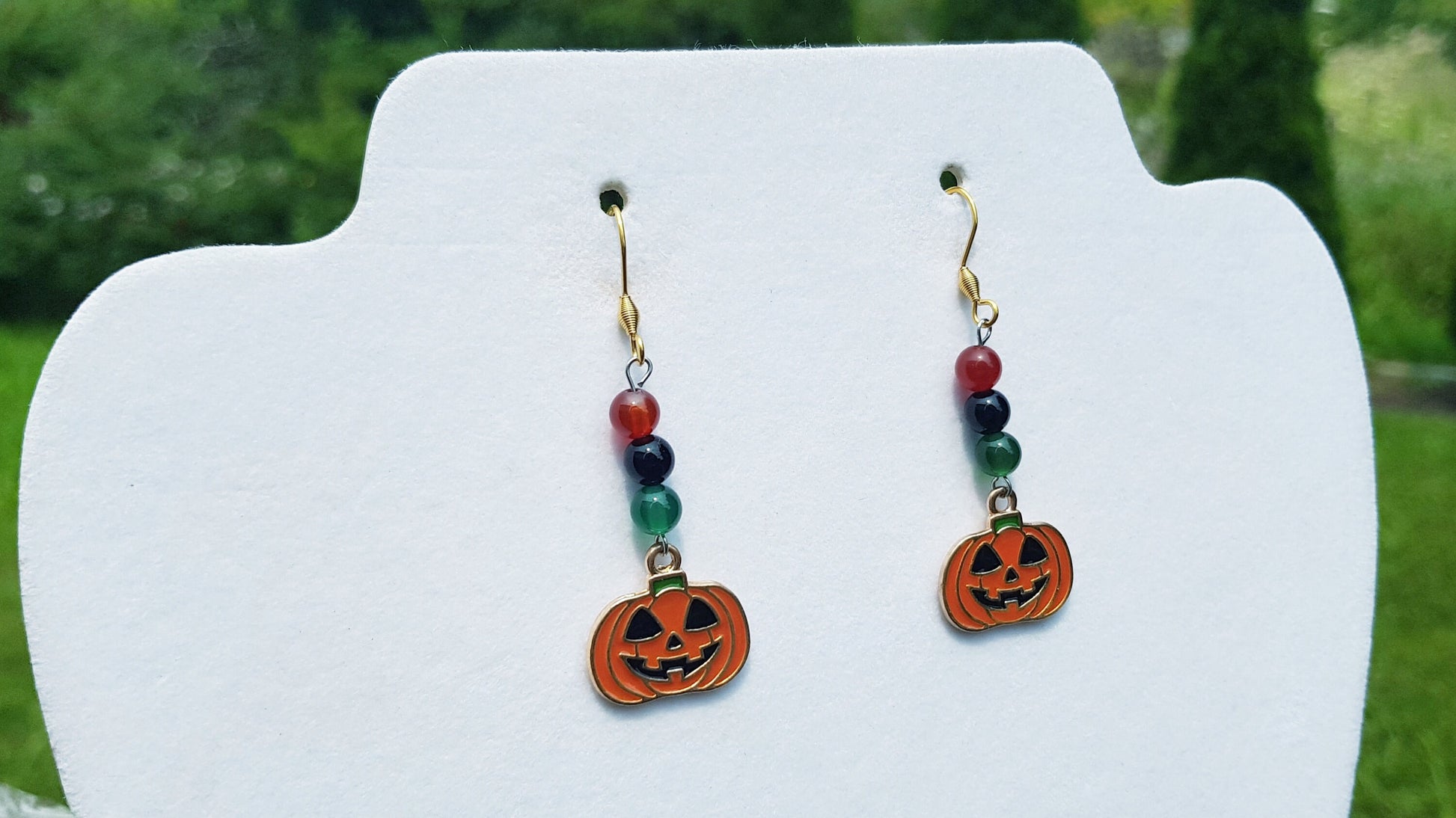 Jack-o'-Lantern Earrings, Gemstone Christmas Gift, Hypoallergenic Titanium Pumpkin Earrings, Holiday Gifts, Halloween Gift Cyber Monday SALE