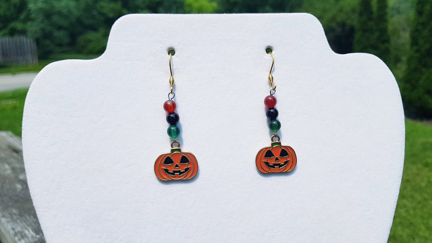 Jack-o'-Lantern Earrings, Gemstone Christmas Gift, Hypoallergenic Titanium Pumpkin Earrings, Holiday Gifts, Halloween Gift Cyber Monday SALE