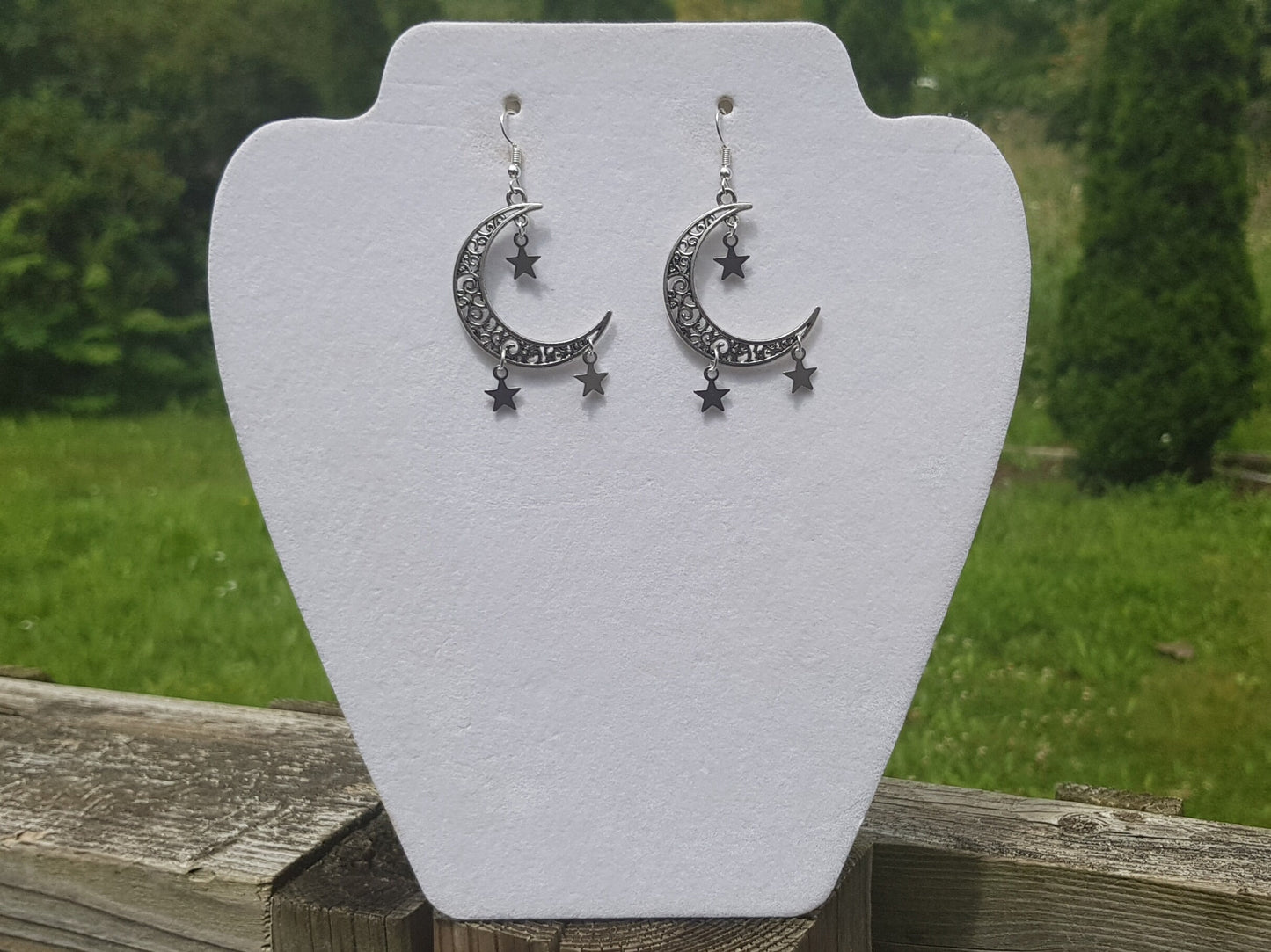 Handmade Filigree Crescent Moon and Star Earrings - Astronomy Gift - Hypoallergenic Easter Gift