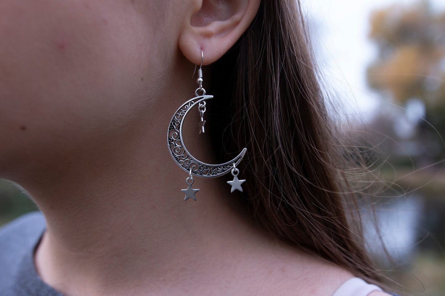 Handmade Filigree Crescent Moon and Star Earrings - Astronomy Gift - Hypoallergenic Easter Gift