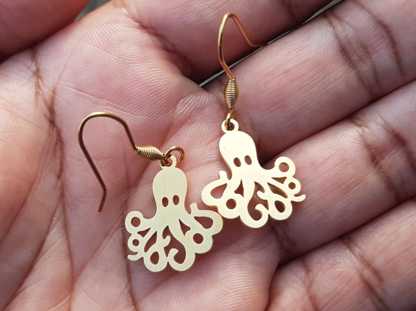 Gold Octopus Earrings -  Hypoallergenic Handmade - Octopus Gift - Marine Biology Gift