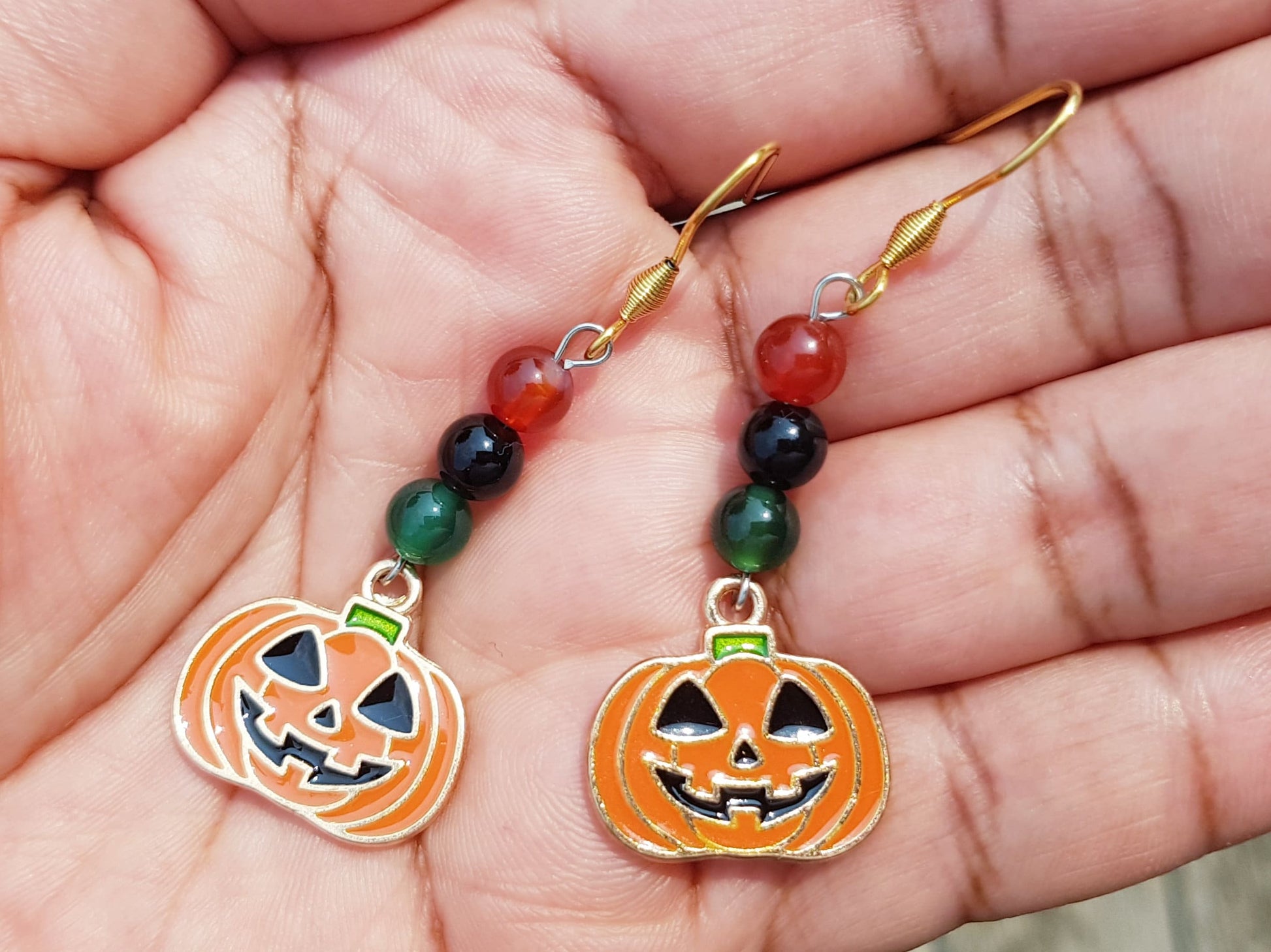 Jack-o'-Lantern Earrings, Gemstone Christmas Gift, Hypoallergenic Titanium Pumpkin Earrings, Holiday Gifts, Halloween Gift Cyber Monday SALE