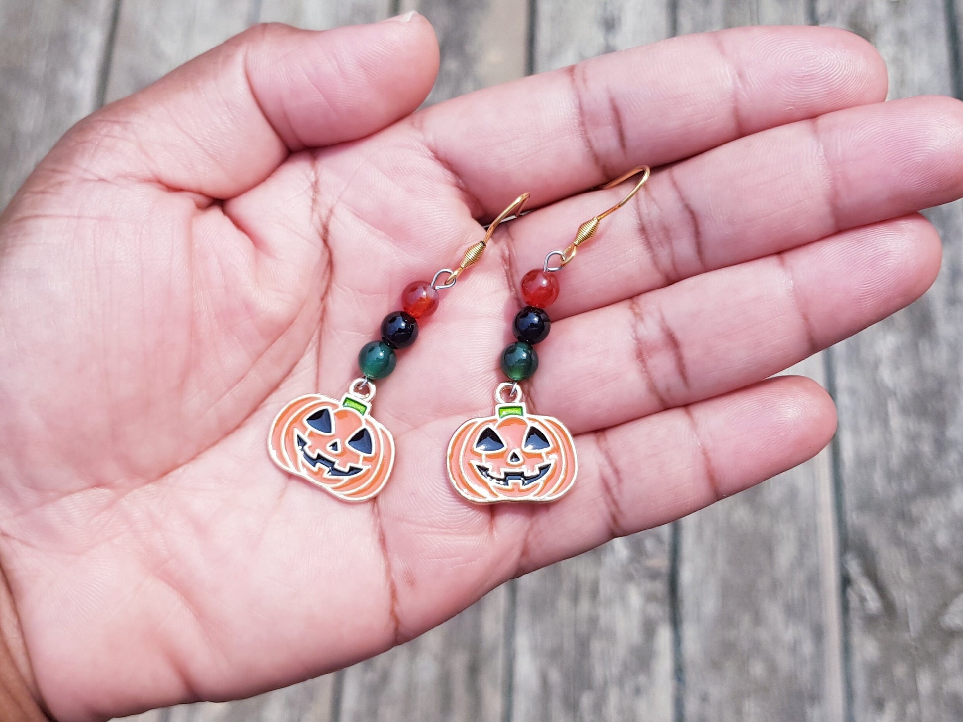 Jack-o'-Lantern Earrings, Gemstone Christmas Gift, Hypoallergenic Titanium Pumpkin Earrings, Holiday Gifts, Halloween Gift Cyber Monday SALE