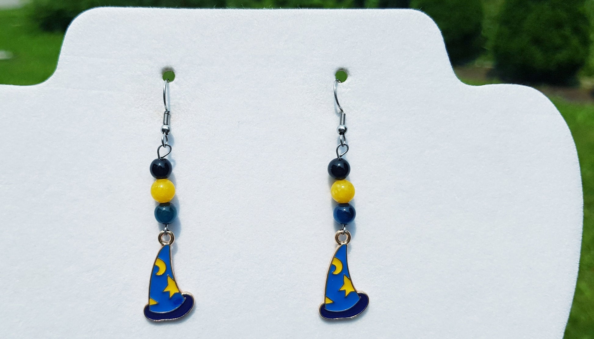 Gemstone Wizard Hat Earrings, Hypoallergenic Handmade Christmas Gift, Halloween Earrings, Witch Hat Earrings, Cyber Monday SALE