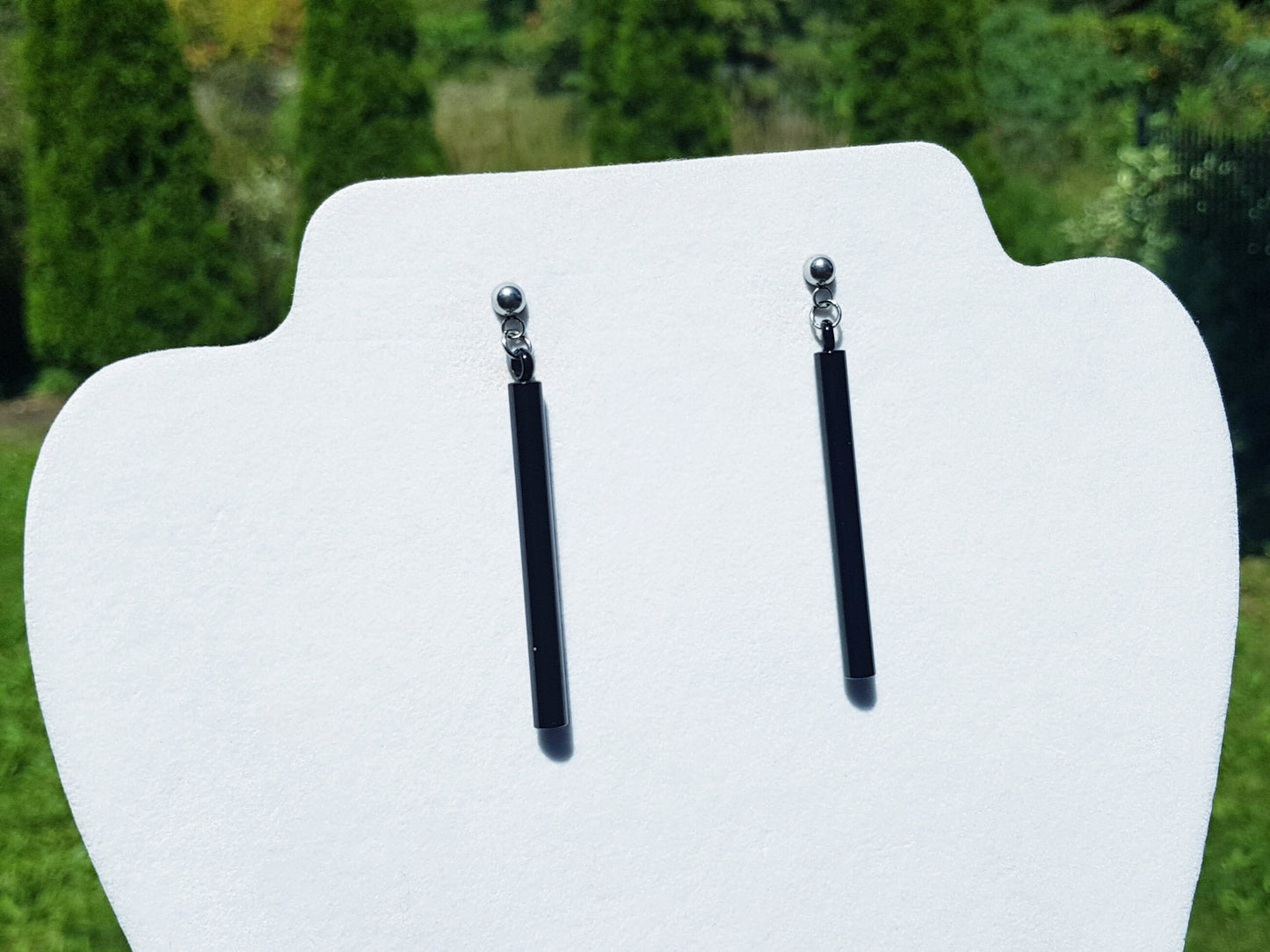 Hypoallergenic Bar Earrings - Minimalist Black Stainless Steel Earrings