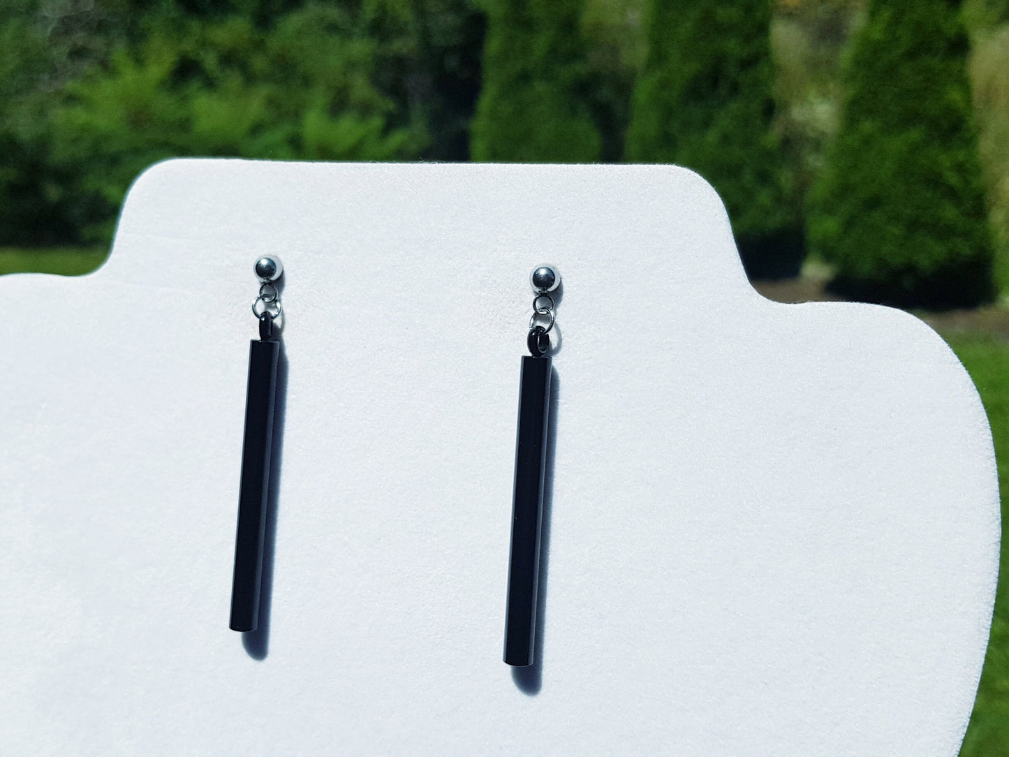 Hypoallergenic Bar Earrings - Minimalist Black Stainless Steel Earrings