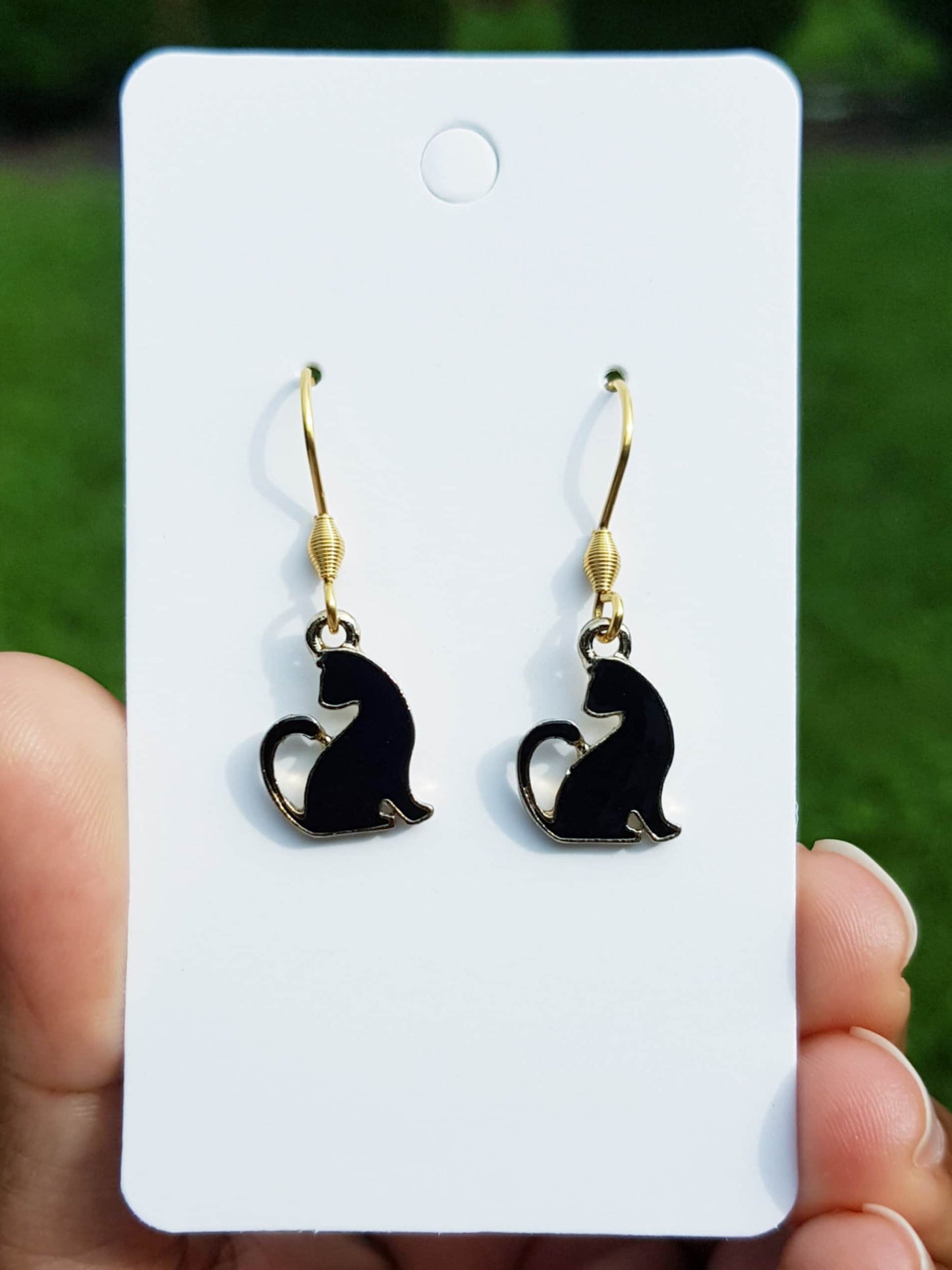 Dainty Black Cat Earrings - Hypoallergenic Witchy Jewelry - Cat Gifts