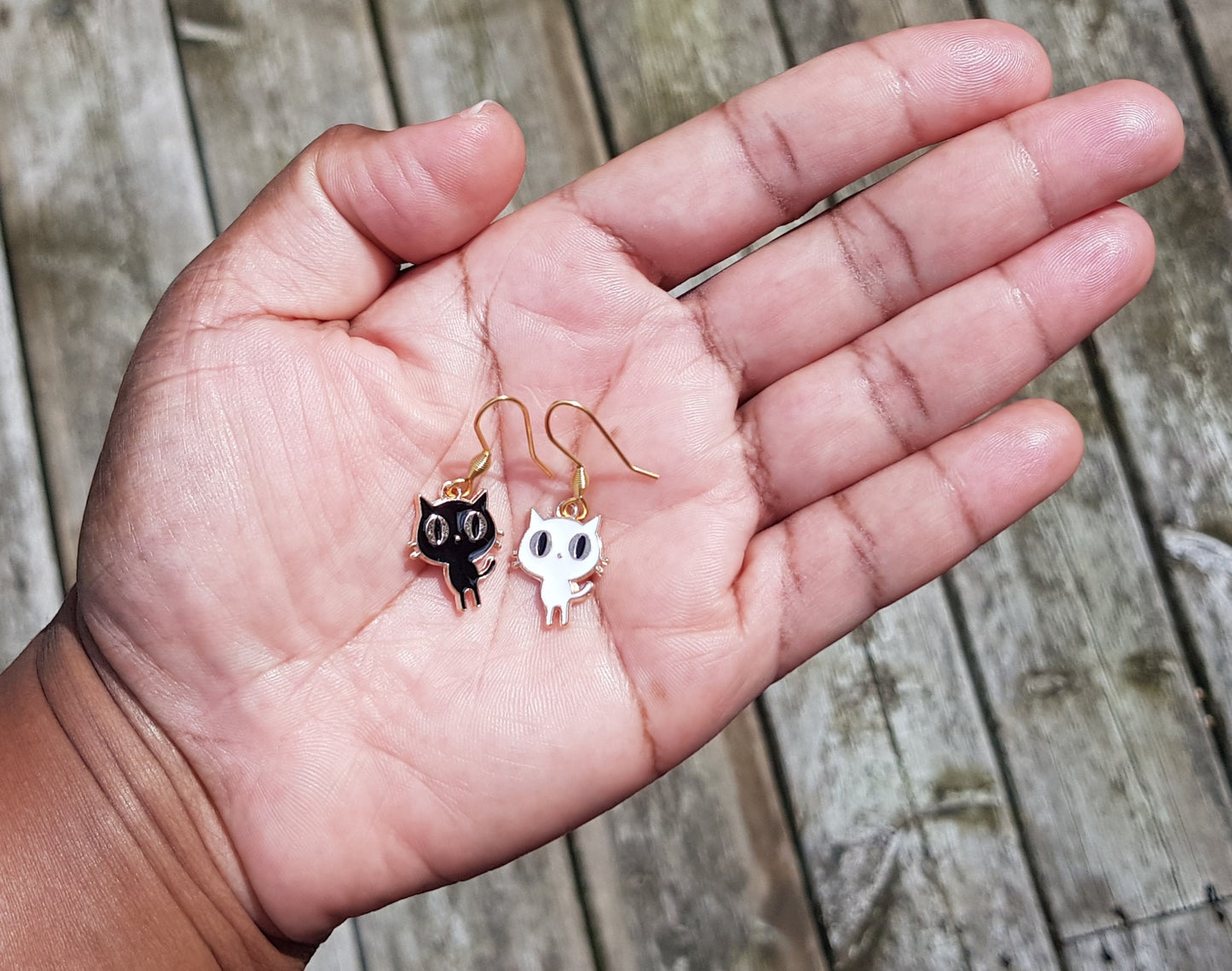 Mismatched Cat Earrings - Hypoallergenic Black and White Kitty Earrings - Halloween Cat Gifts