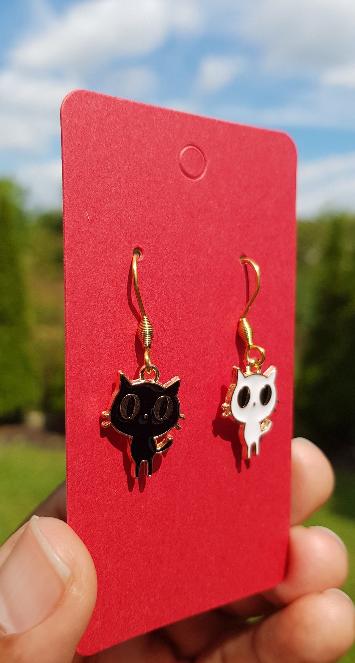 Mismatched Cat Earrings - Hypoallergenic Black and White Kitty Earrings - Halloween Cat Gifts