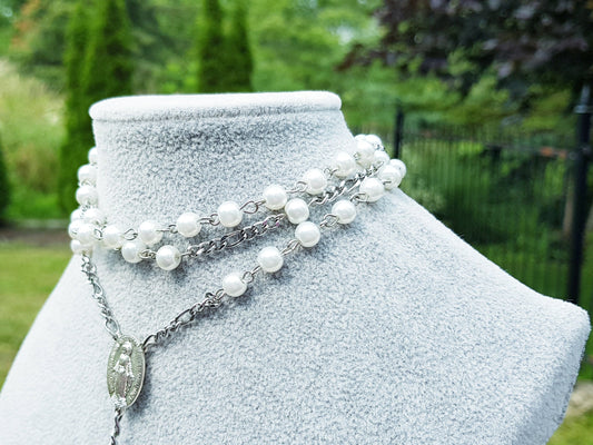 White Pearl Catholic Rosary - Handmade Religious Gift - Catholic Easter Gift - Religious Christmas Gift