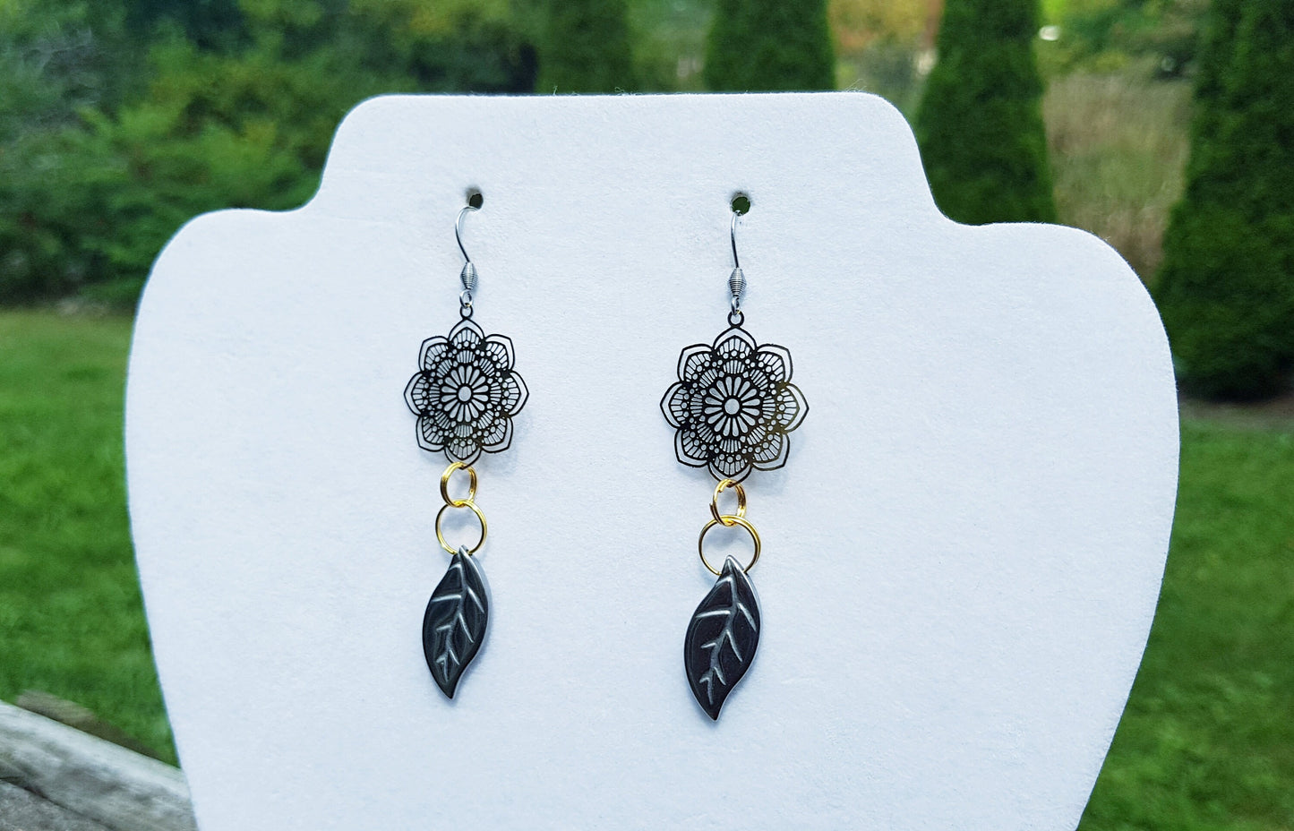 Handmade Gemstone Leaf Earrings - Hypoallergenic Silver and Gold Sunflower Earrings - Bridal Earrings - Wedding Jewelry