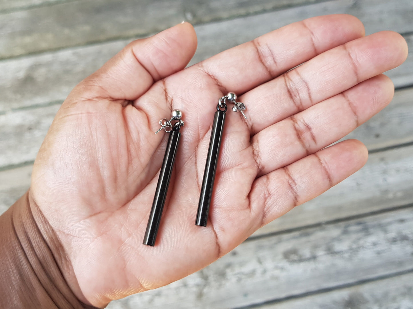 Hypoallergenic Bar Earrings - Minimalist Black Stainless Steel Earrings