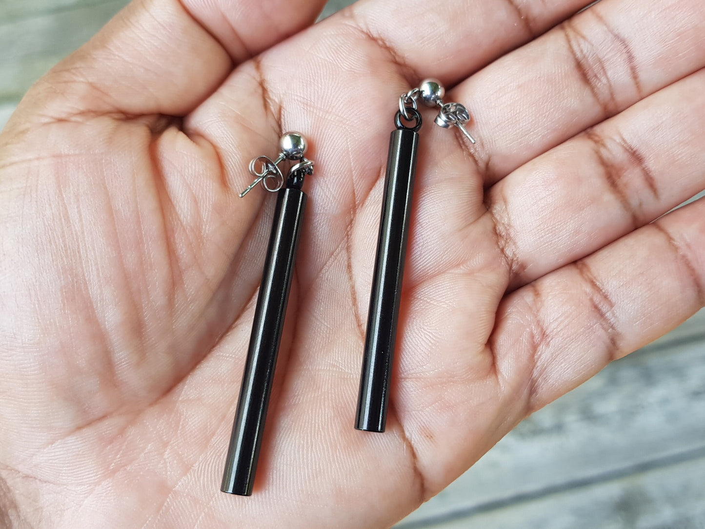 Hypoallergenic Bar Earrings - Minimalist Black Stainless Steel Earrings