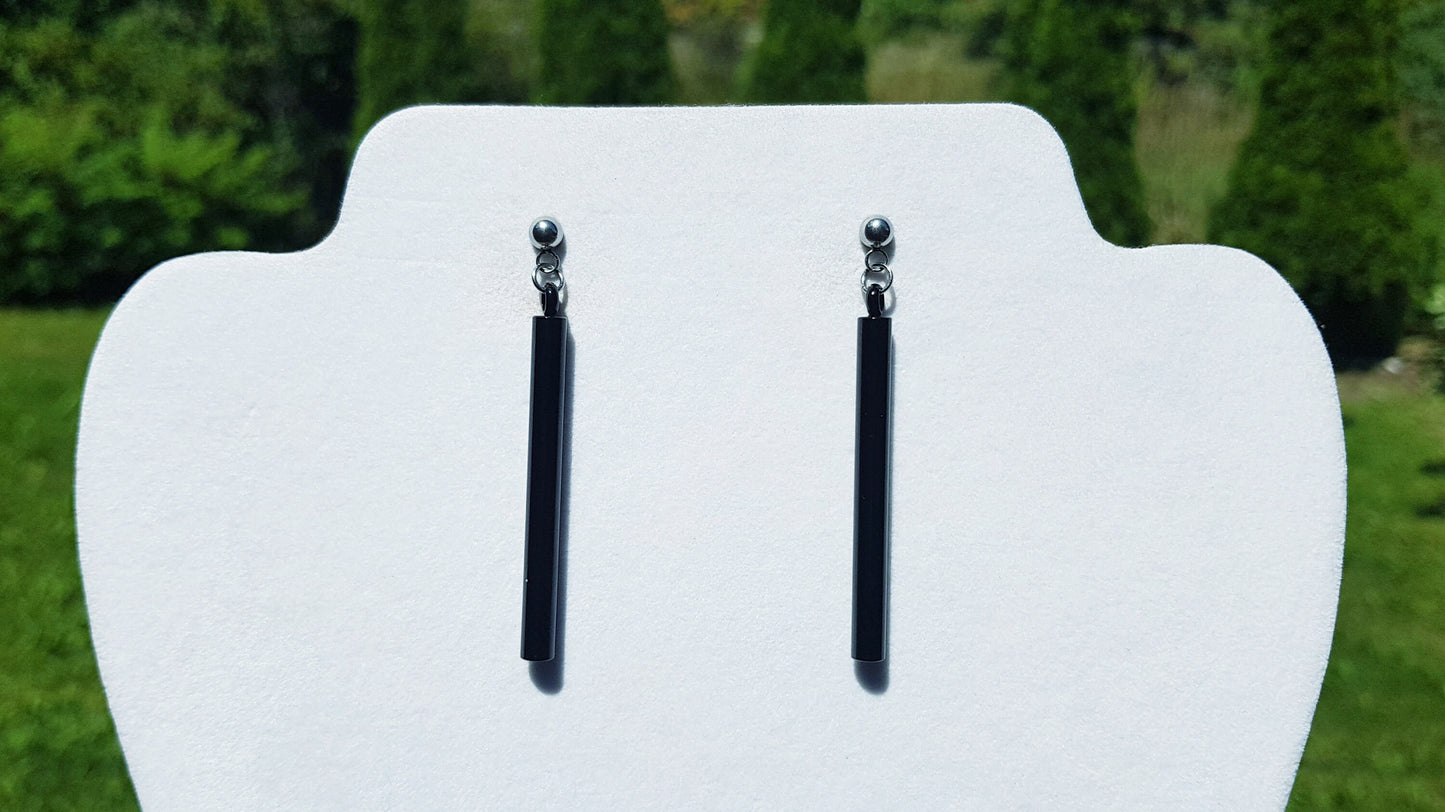 Hypoallergenic Bar Earrings - Minimalist Black Stainless Steel Earrings