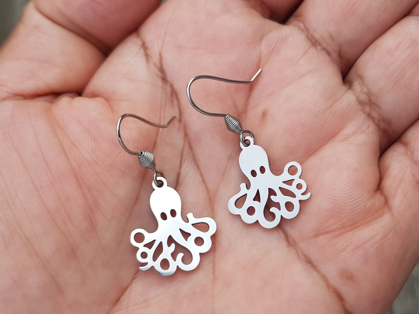 Silver Octopus Earrings -  Hypoallergenic Handmade Octopus Gift -  Sea Life Earrings