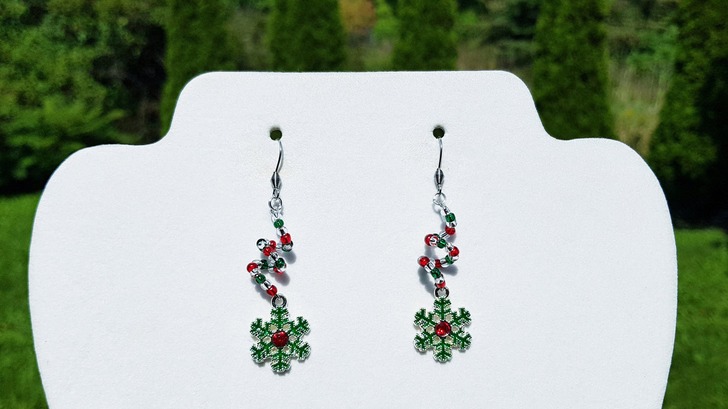 Spiral Snowflake Earrings -  Hypoallergenic Handmade Christmas Gift -  Titanium Earrings - Christmas Earrings -  Festive Birthday Gift