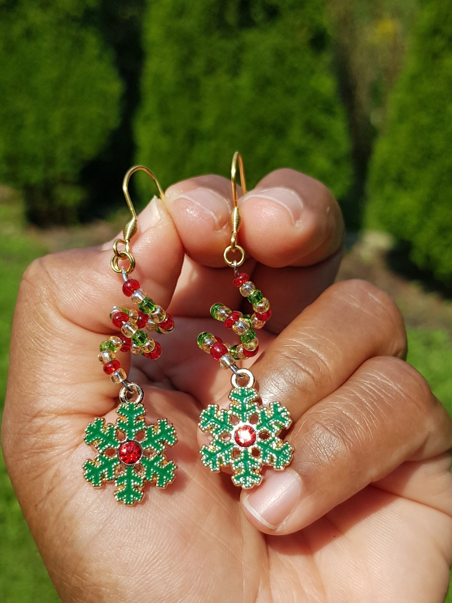 Spiral Snowflake Earrings - Hypoallergenic Christmas Earrings - Festive Holiday Gifts Helix Jewelry