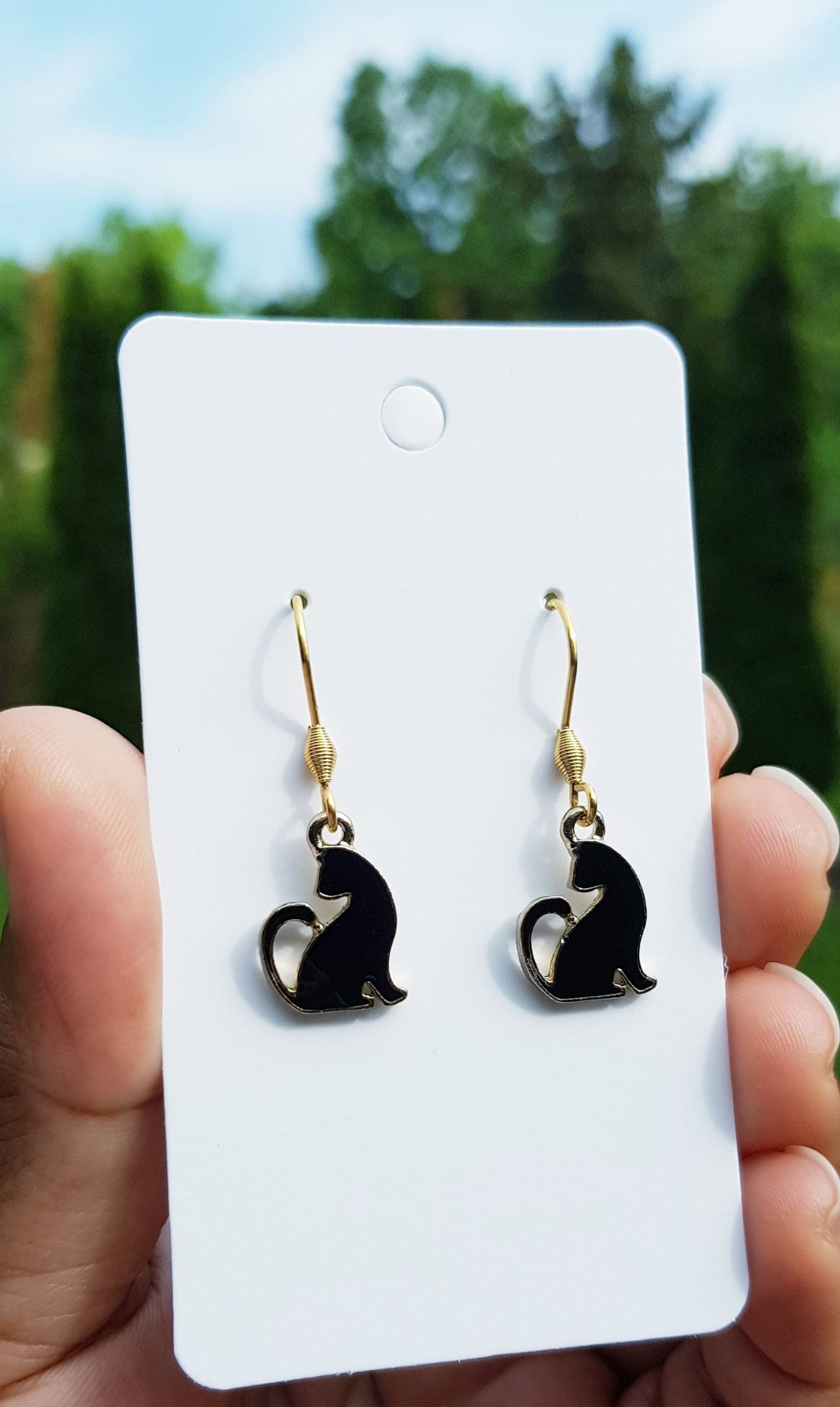 Dainty Black Cat Earrings - Hypoallergenic Witchy Jewelry - Cat Gifts