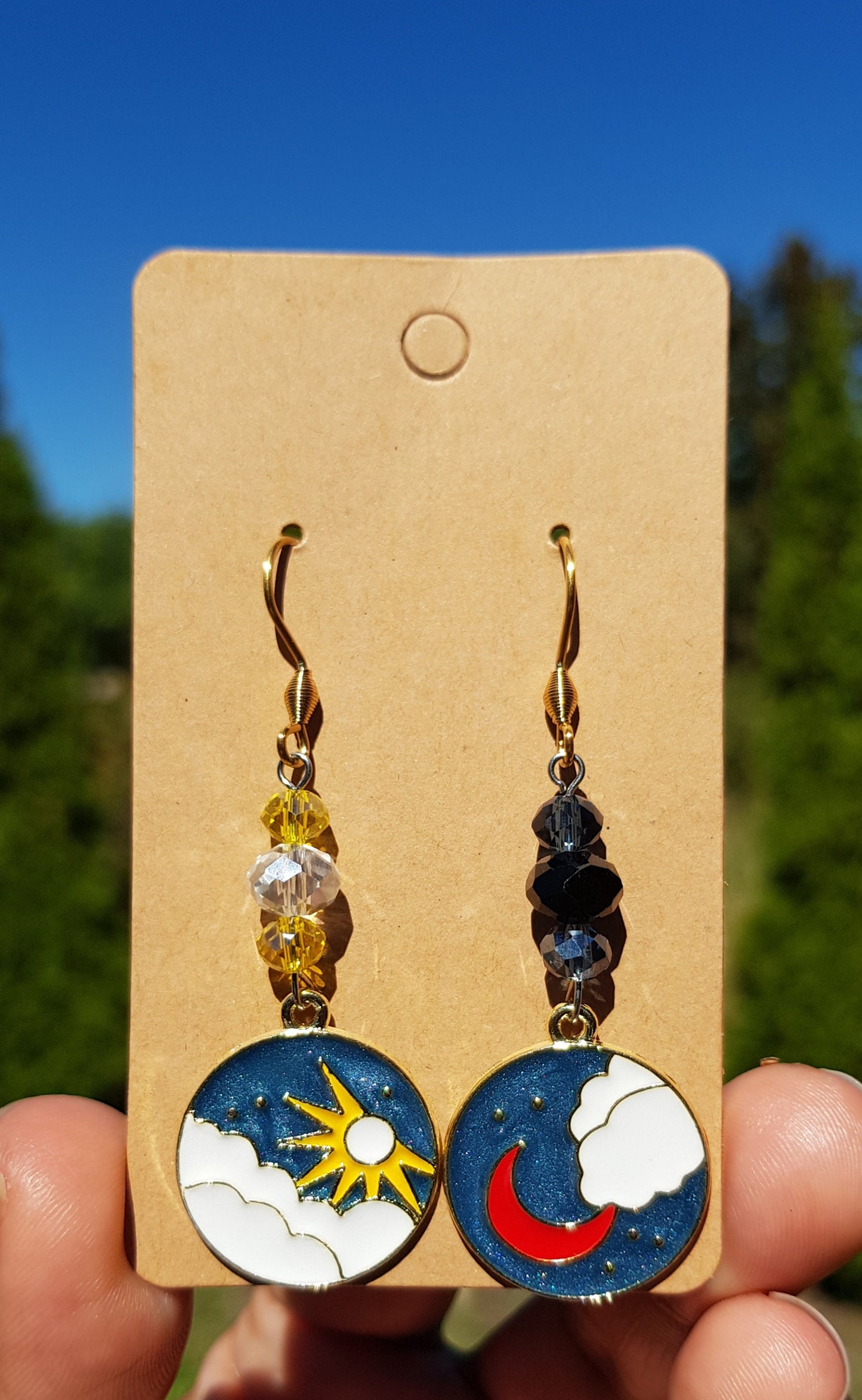 Sun and Moon Earrings - Hypoallergenic Handmade Mismatched Earrings - Day and Night Jewelry