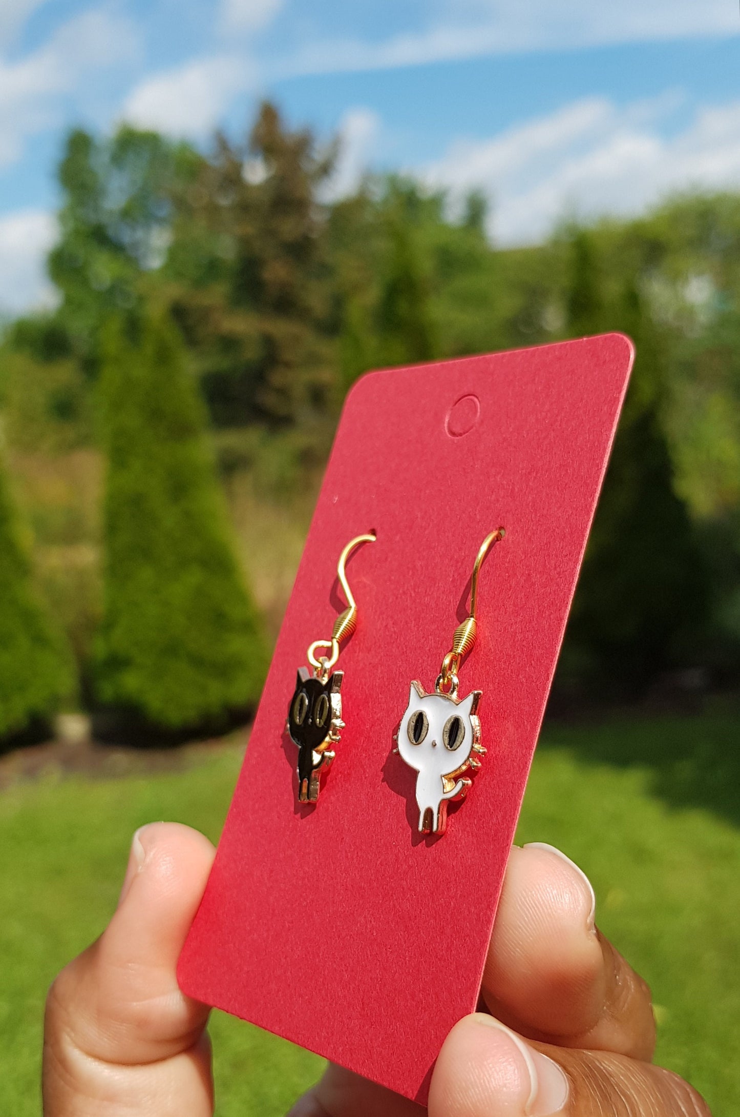 Mismatched Cat Earrings - Hypoallergenic Black and White Kitty Earrings - Halloween Cat Gifts