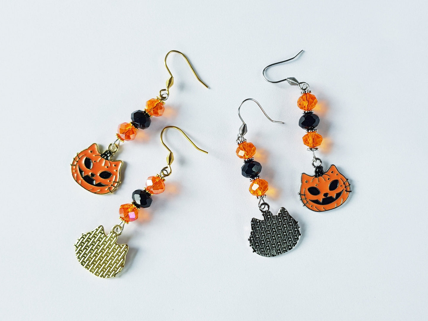 Halloween Cat Earrings - Hypoallergenic Jack O Lantern Earrings - Pumpkin Earrings