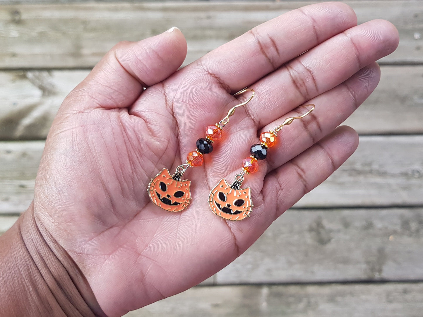 Halloween Cat Earrings - Hypoallergenic Jack O Lantern Earrings - Pumpkin Earrings