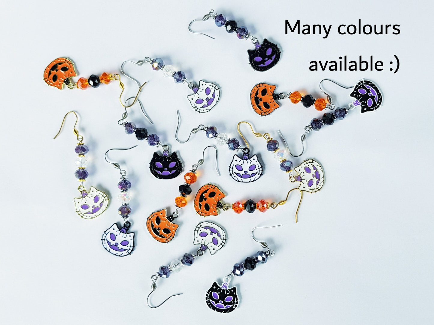 Halloween Cat Earrings - Hypoallergenic Jack O Lantern Earrings - Pumpkin Earrings