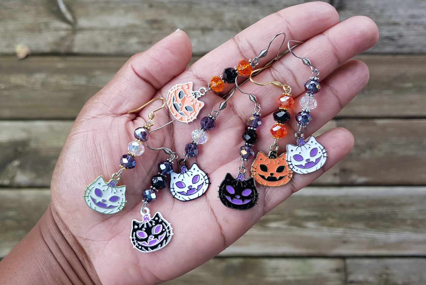 Halloween Cat Earrings - Hypoallergenic Jack O Lantern Earrings - Pumpkin Earrings