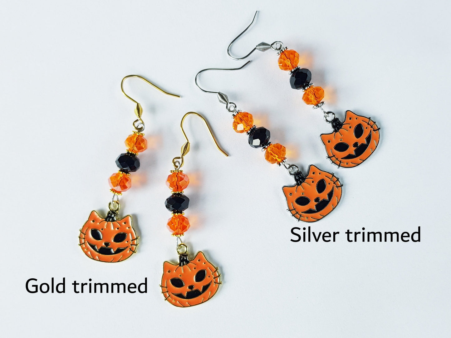 Halloween Cat Earrings - Hypoallergenic Jack O Lantern Earrings - Pumpkin Earrings