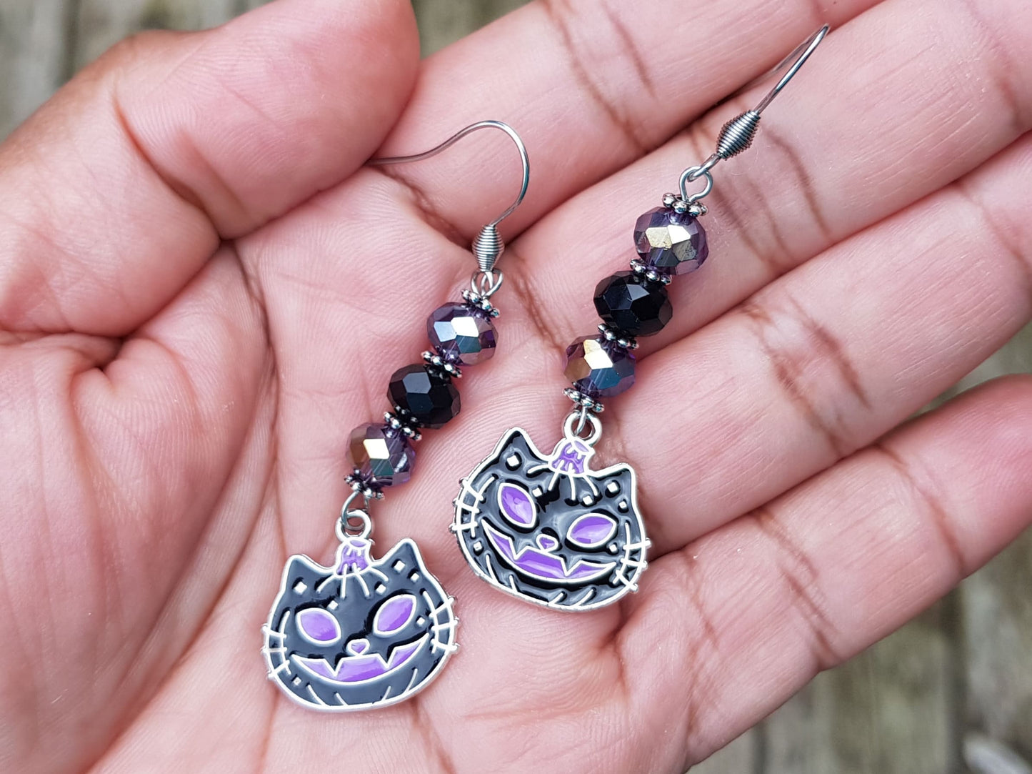 Handmade Halloween Cat Earrings - Hypoallergenic Jack O Lantern Earrings