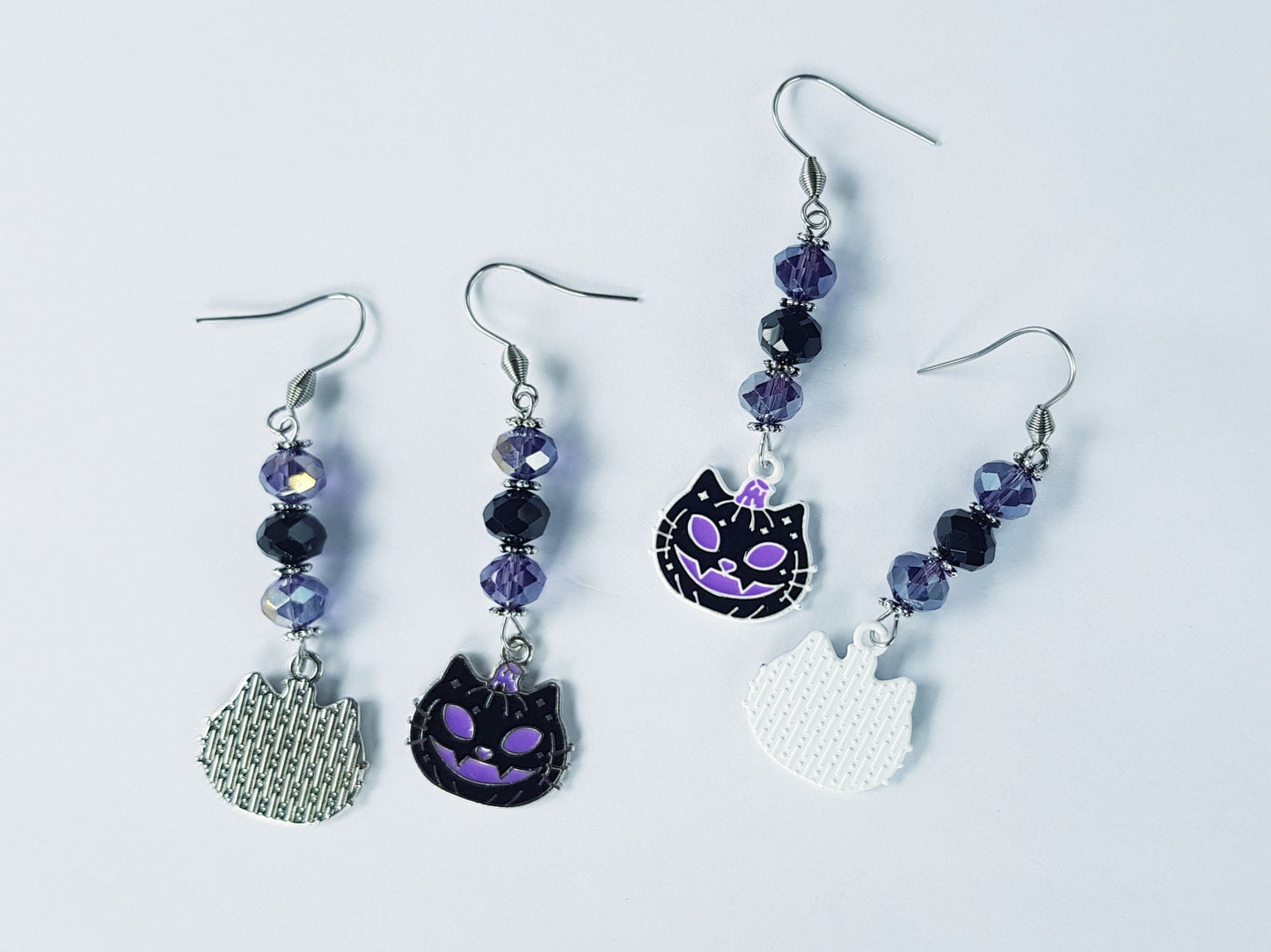 Handmade Halloween Cat Earrings - Hypoallergenic Jack O Lantern Earrings