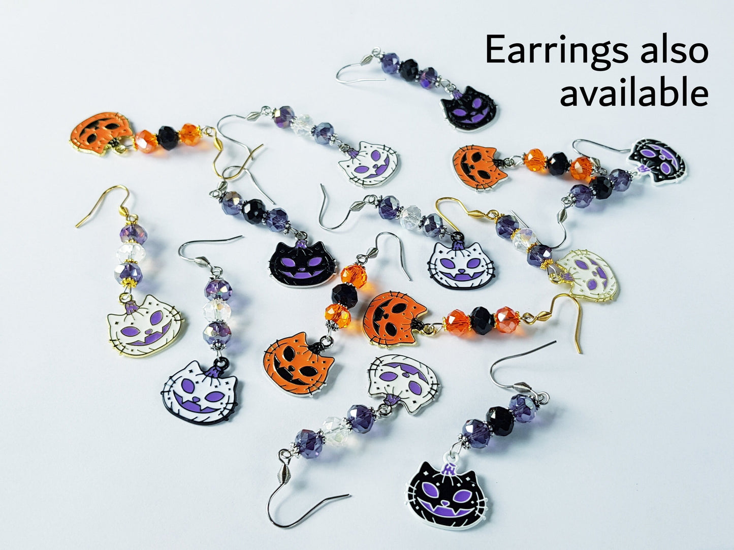 Handmade Halloween Cat Keychain - Jack O Lantern Keyring - Cat Gifts