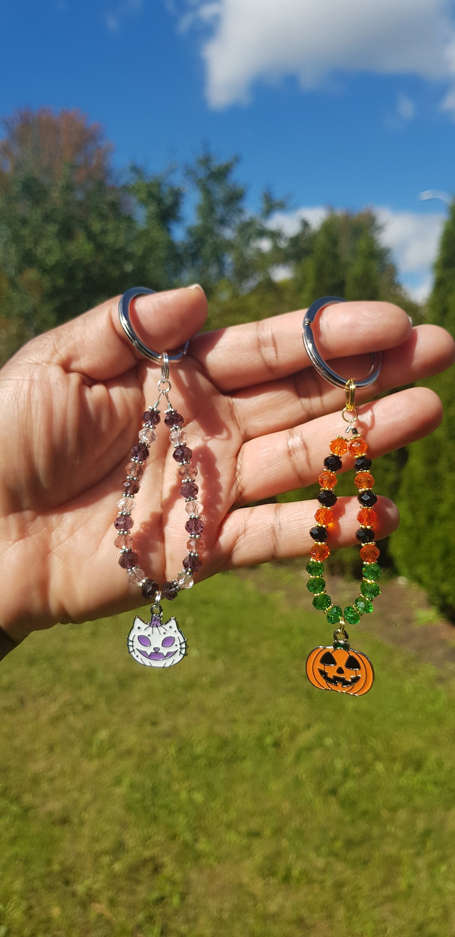 Jack O Lantern Keychain, Halloween Cat Keychain, Cat Gifts, Halloween Jewelry, Customizable Personalized Colours Keychain, Cyber Monday SALE