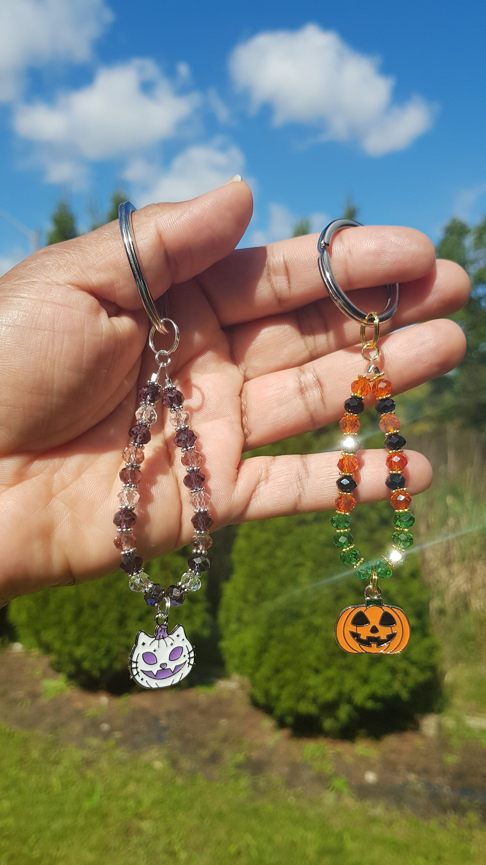 Jack O Lantern Keychain, Halloween Cat Keychain, Cat Gifts, Halloween Jewelry, Customizable Personalized Colours Keychain, Cyber Monday SALE