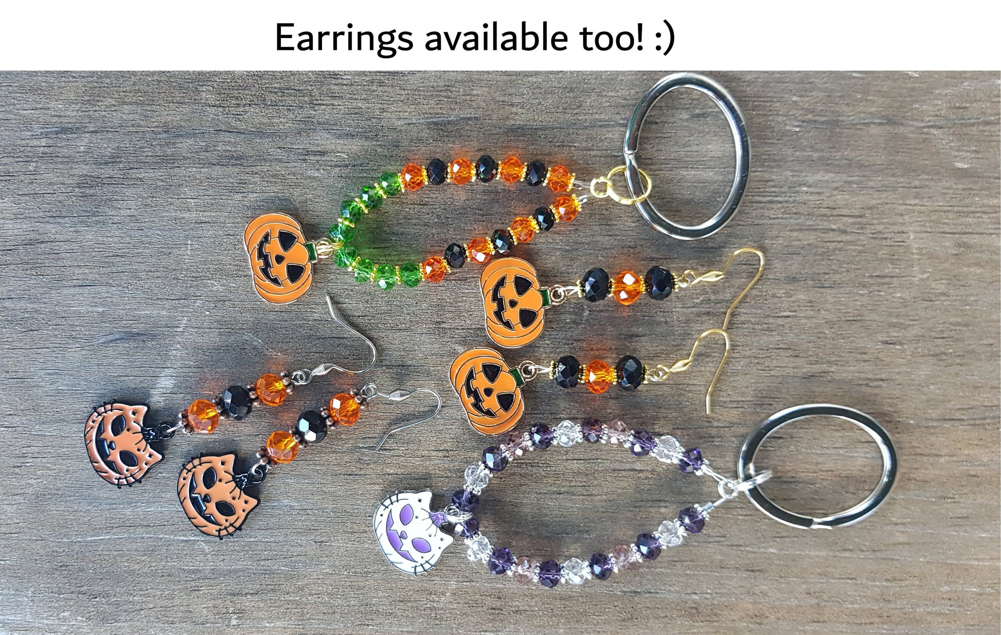 Jack O Lantern Keychain, Halloween Cat Keychain, Cat Gifts, Halloween Jewelry, Customizable Personalized Colours Keychain, Cyber Monday SALE