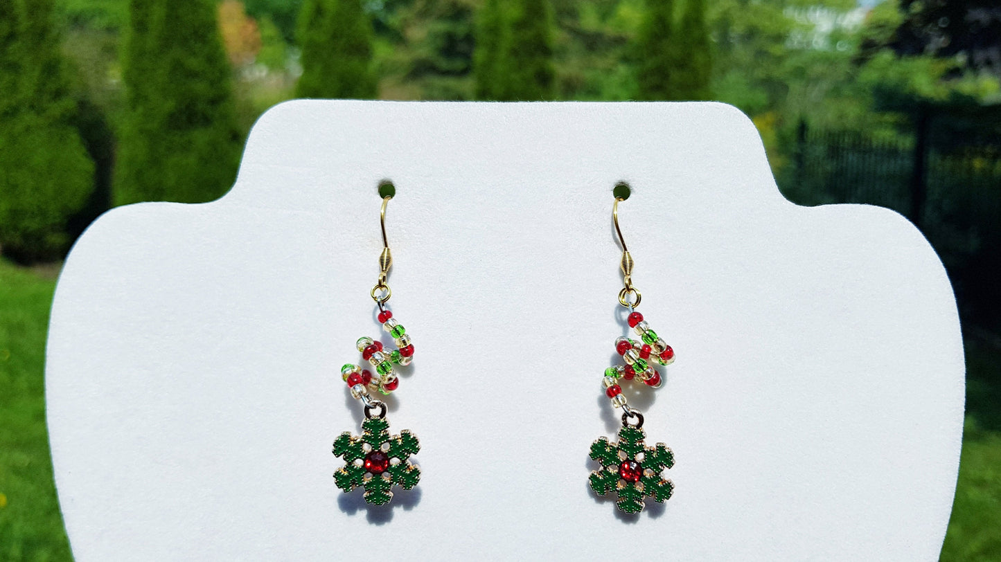 Spiral Snowflake Earrings - Hypoallergenic Christmas Earrings - Festive Holiday Gifts Helix Jewelry