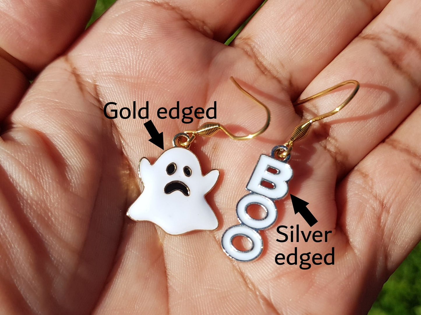 Mismatched Ghost Earrings -  Hypoallergenic Halloween Boo Earrings -  Handmade Word Jewelry