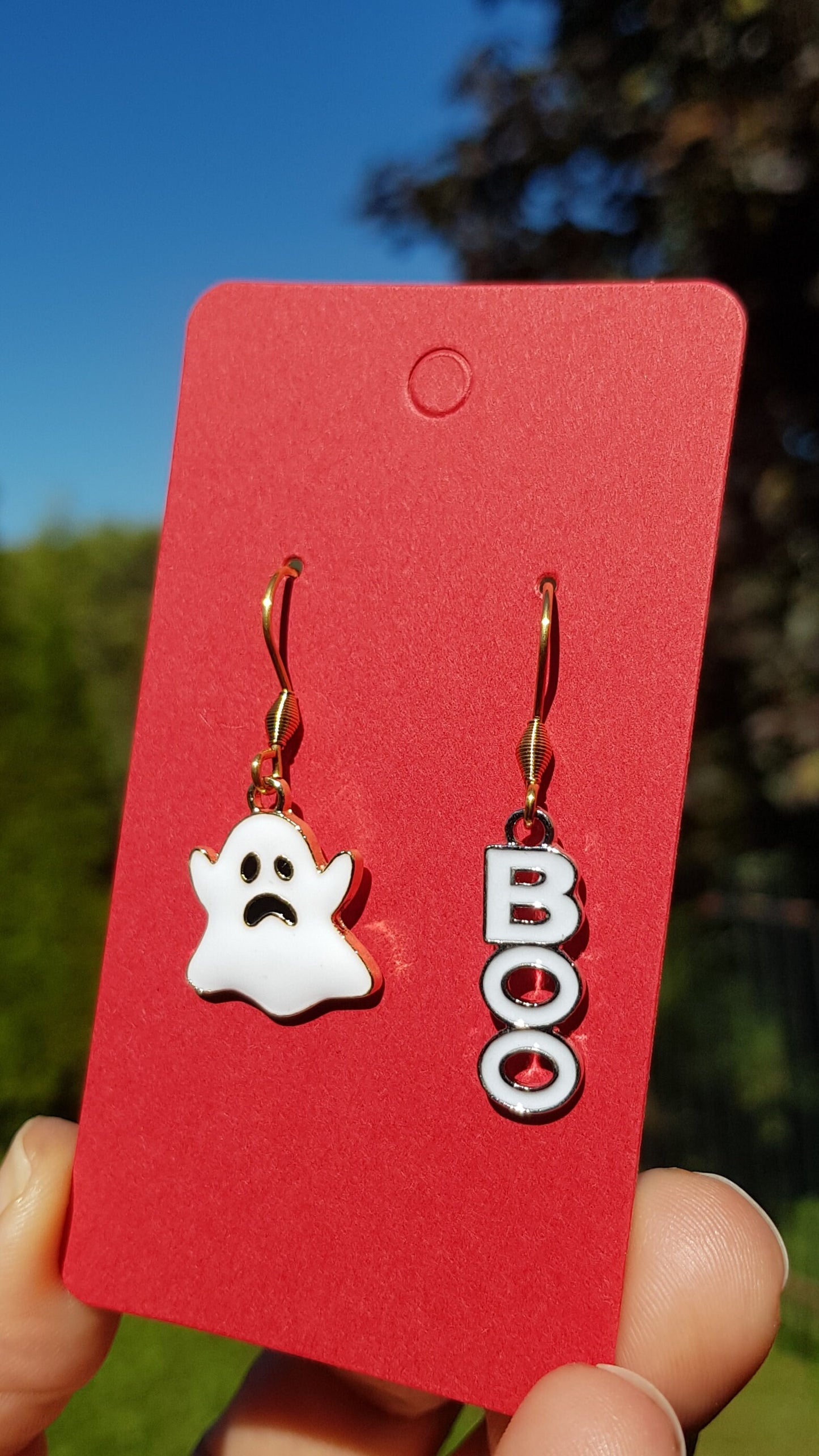 Mismatched Ghost Earrings -  Hypoallergenic Halloween Boo Earrings -  Handmade Word Jewelry