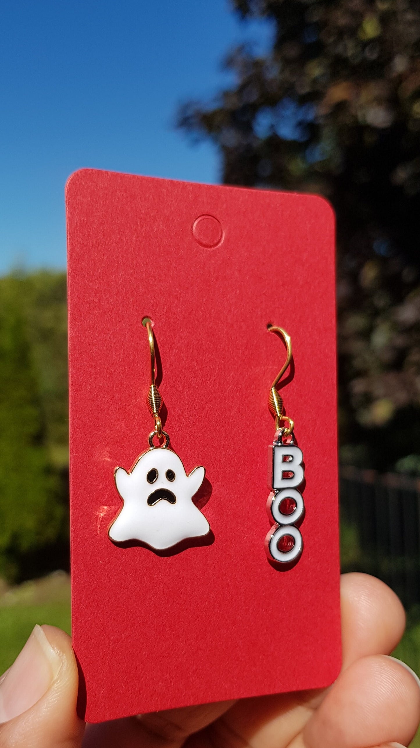 Mismatched Ghost Earrings -  Hypoallergenic Halloween Boo Earrings -  Handmade Word Jewelry