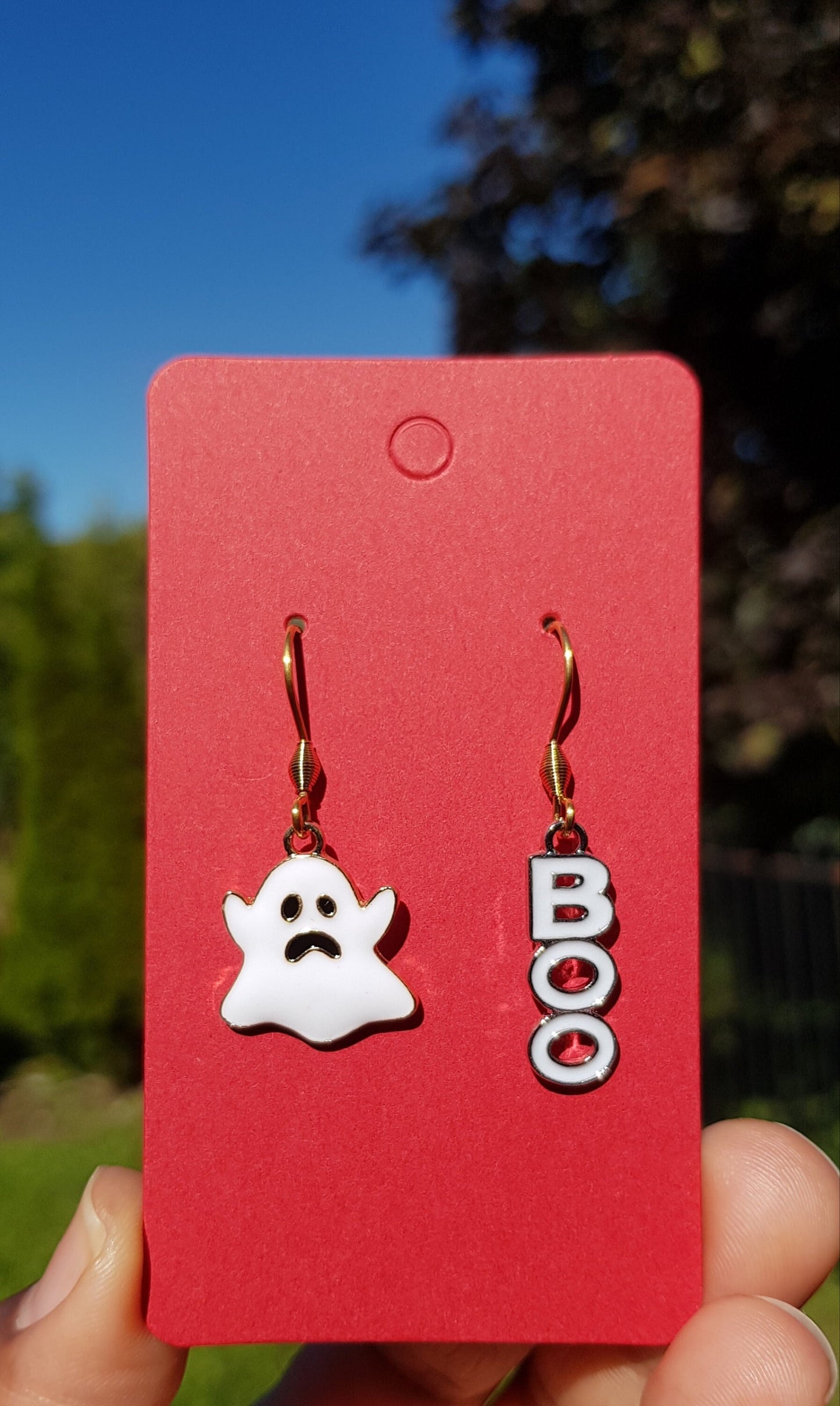 Mismatched Ghost Earrings -  Hypoallergenic Halloween Boo Earrings -  Handmade Word Jewelry