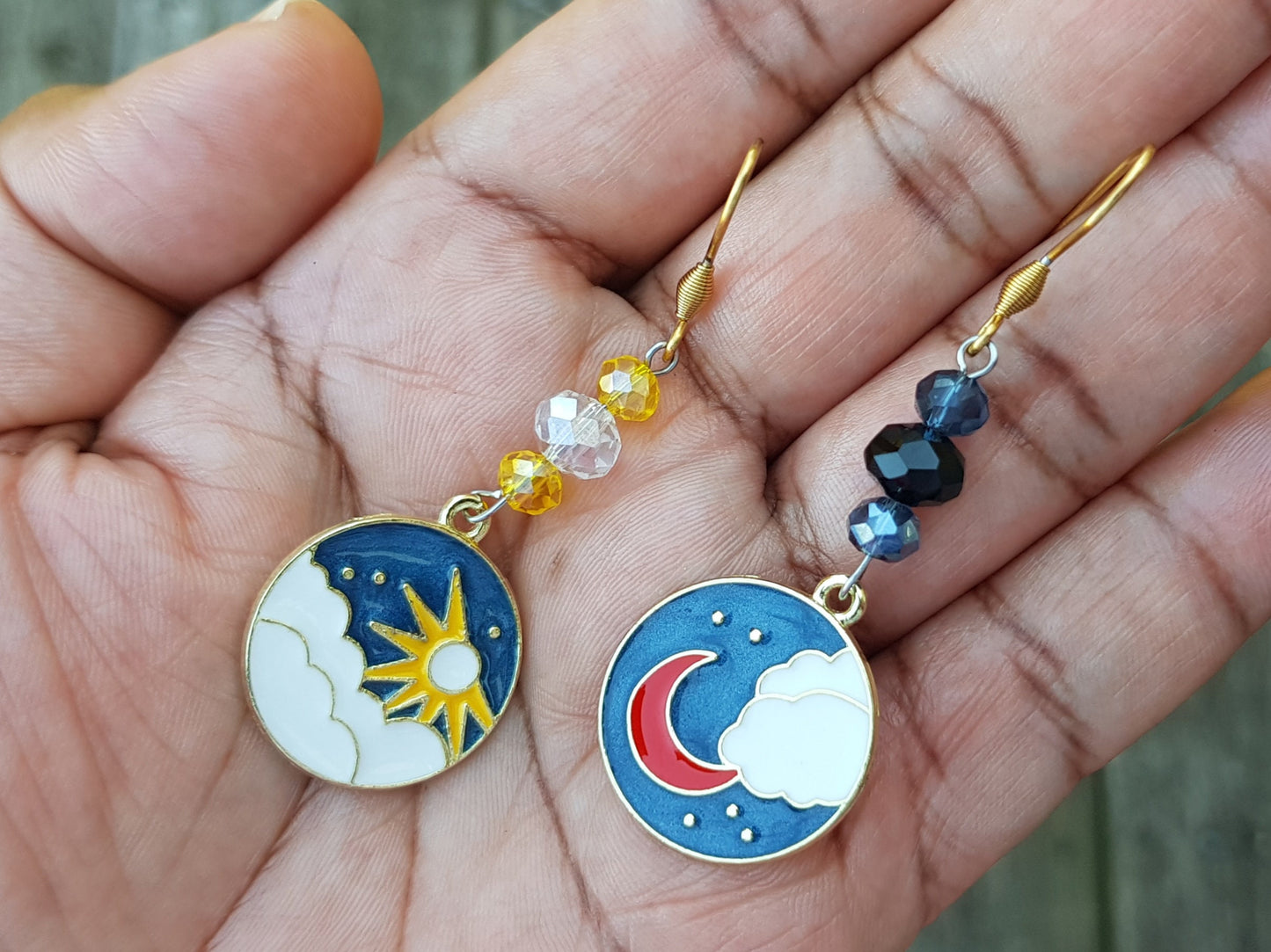 Sun and Moon Earrings - Hypoallergenic Handmade Mismatched Earrings - Day and Night Jewelry