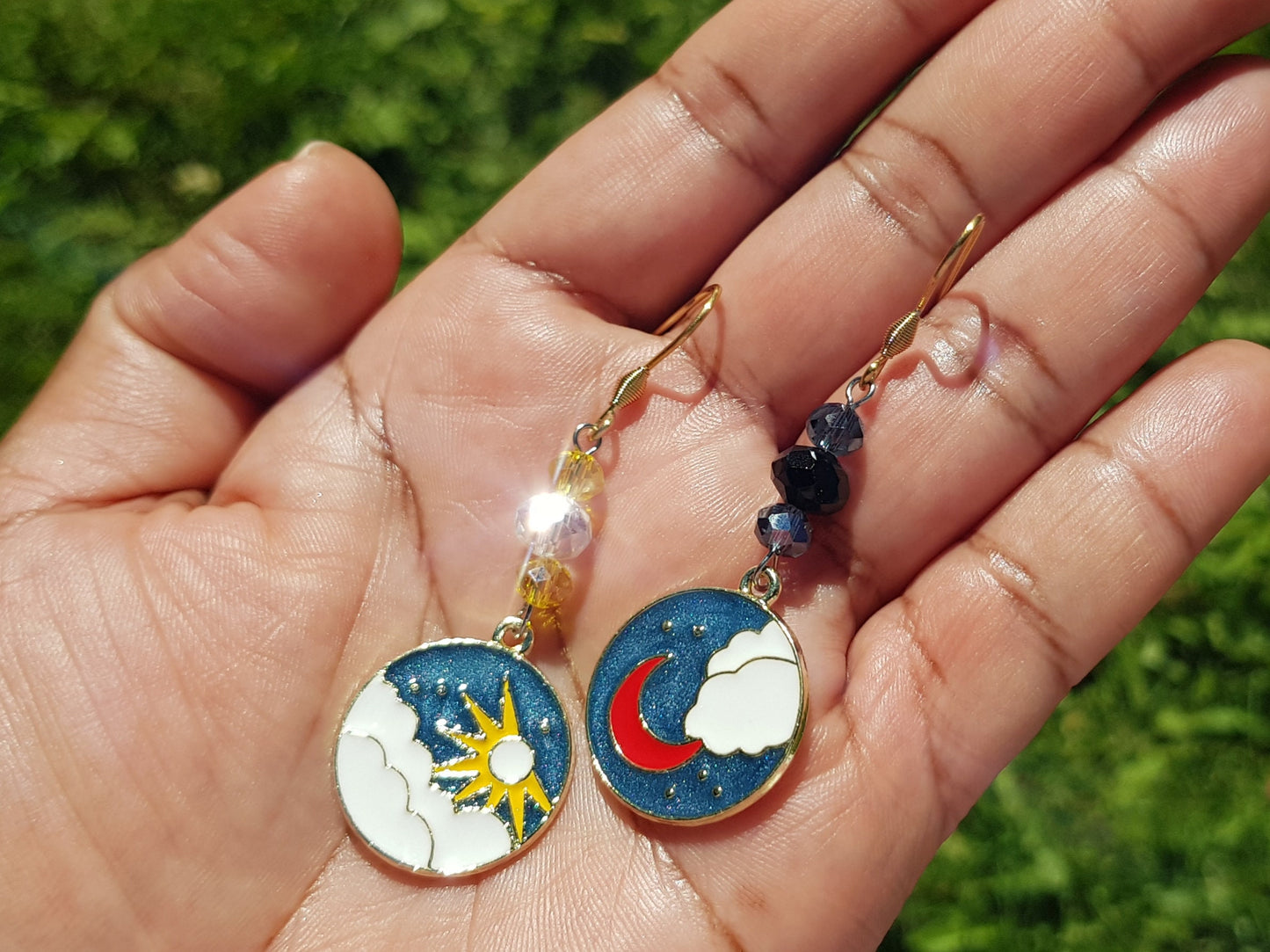 Sun and Moon Earrings - Hypoallergenic Handmade Mismatched Earrings - Day and Night Jewelry