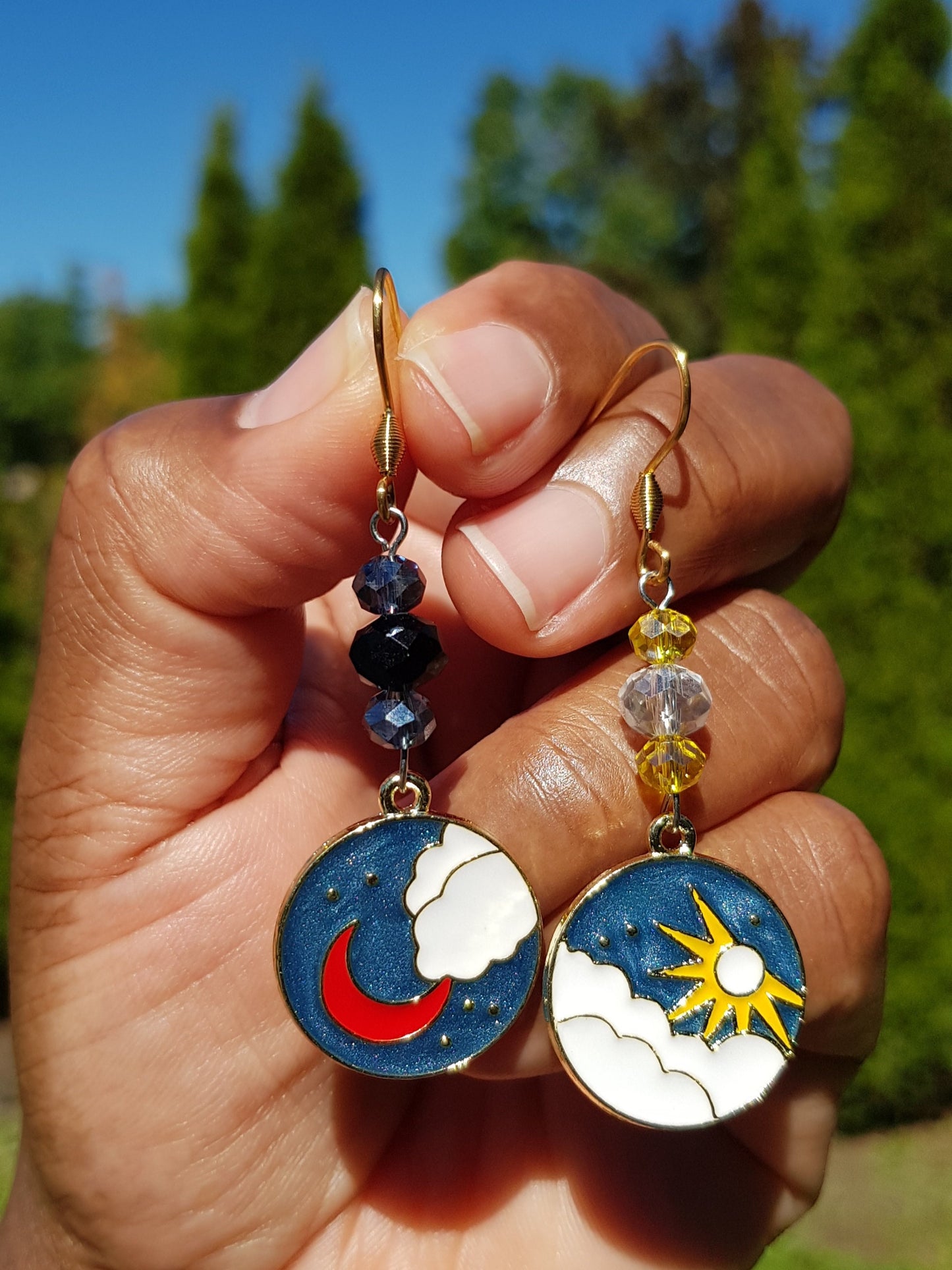 Sun and Moon Earrings - Hypoallergenic Handmade Mismatched Earrings - Day and Night Jewelry