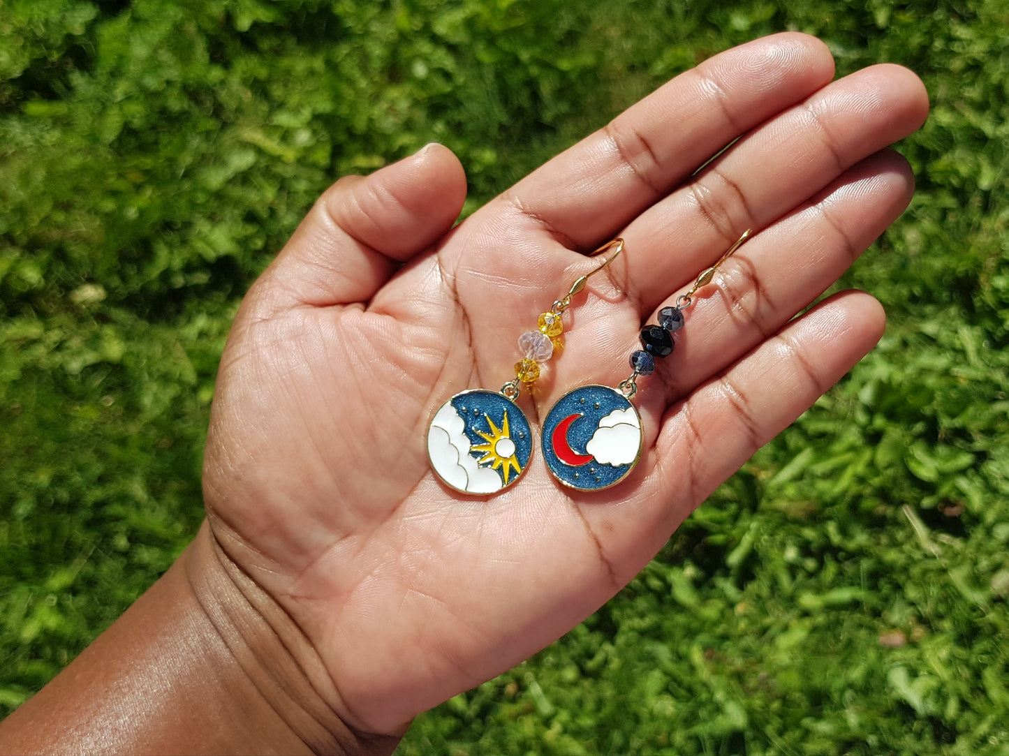 Sun and Moon Earrings - Hypoallergenic Handmade Mismatched Earrings - Day and Night Jewelry