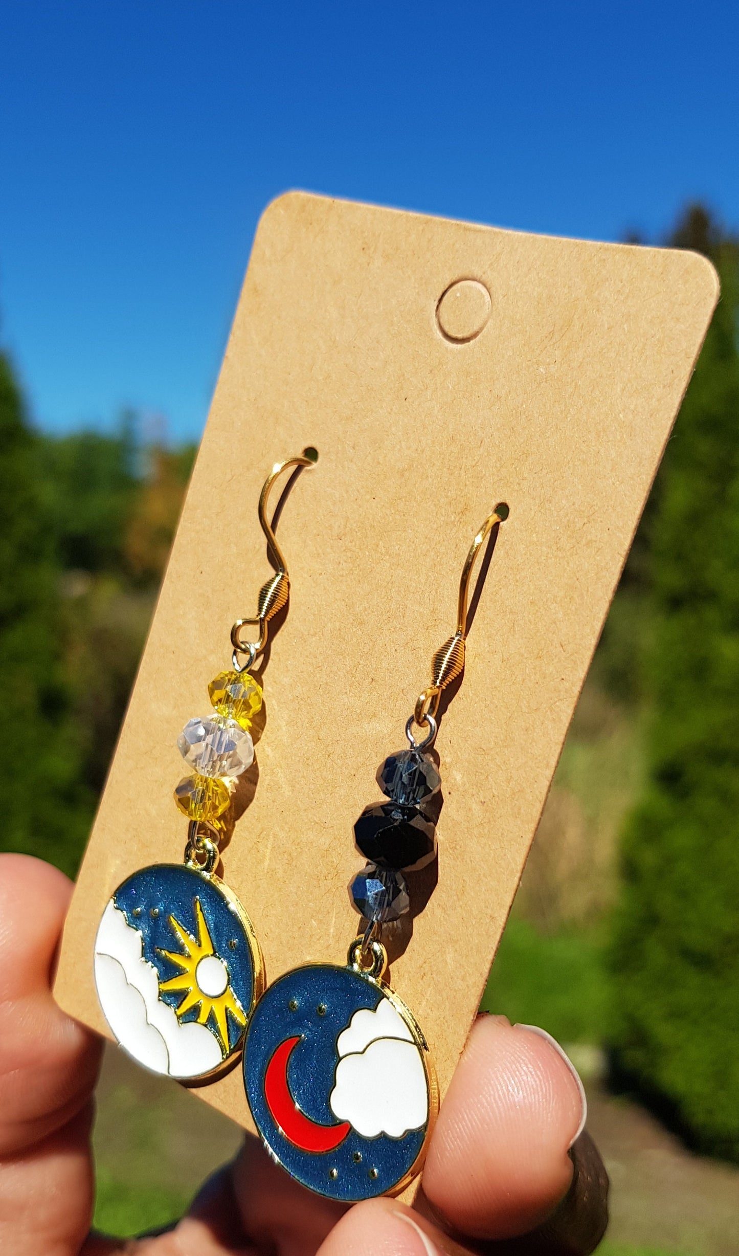 Sun and Moon Earrings - Hypoallergenic Handmade Mismatched Earrings - Day and Night Jewelry