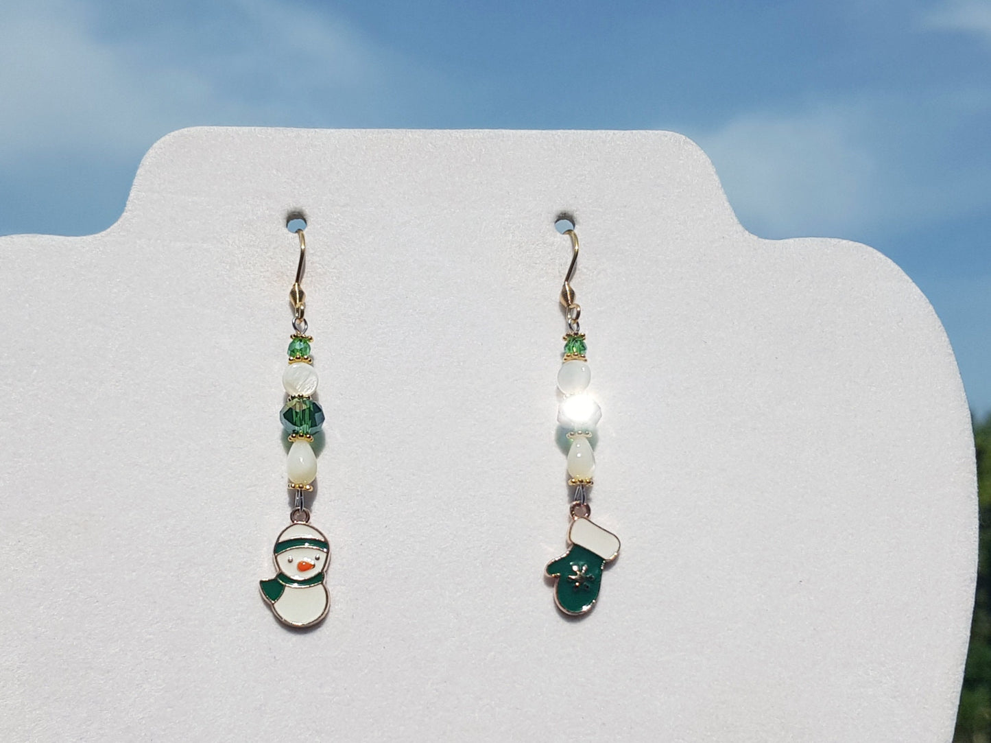 Mismatched Snowman and Winter Mitten Earrings - Hypoallergenic Handmade Gemstone Earrings